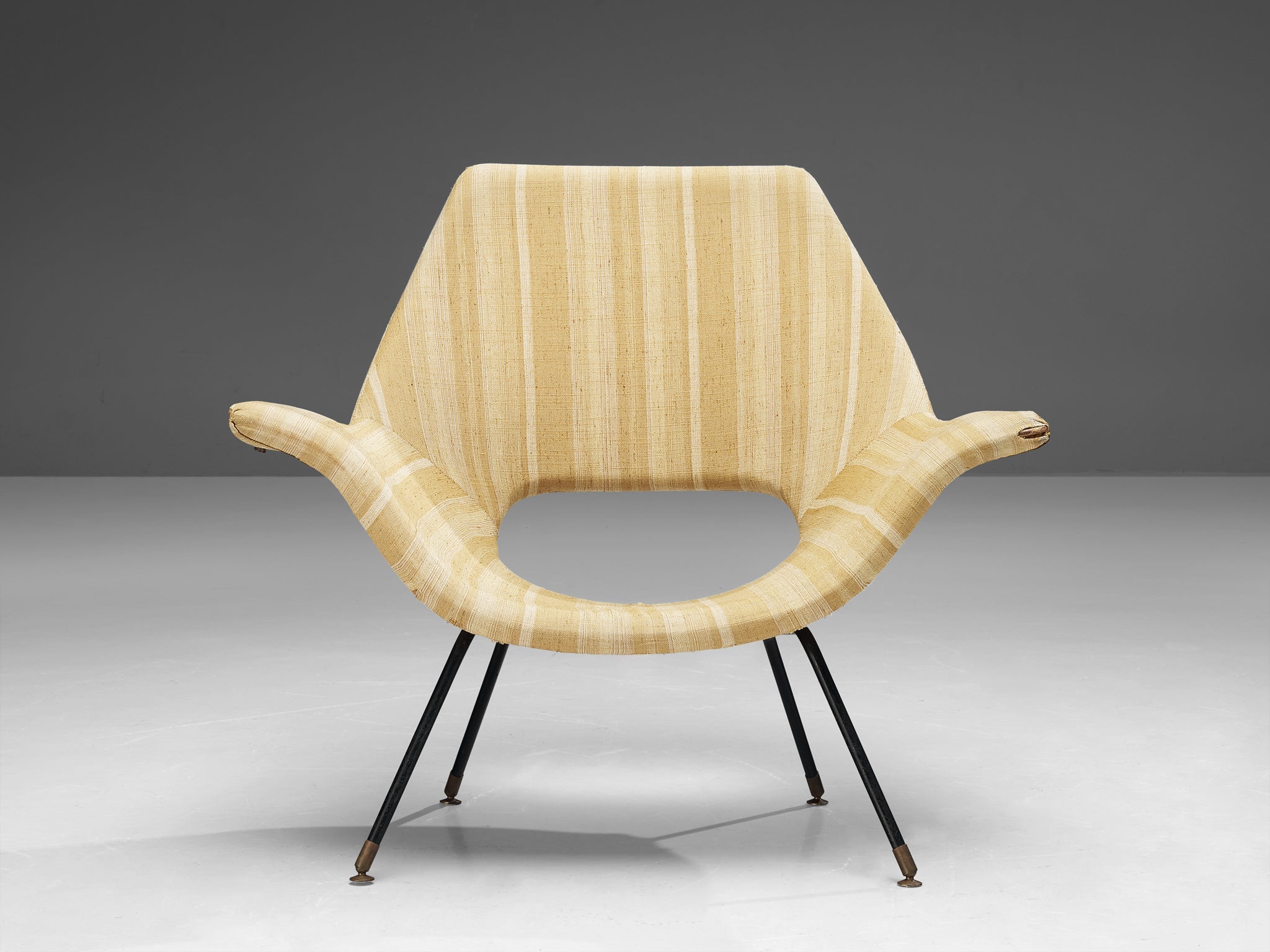 Augusto Bozzi for Saporiti Lounge Chair in Yellow Upholstery and Metal seating Morentz