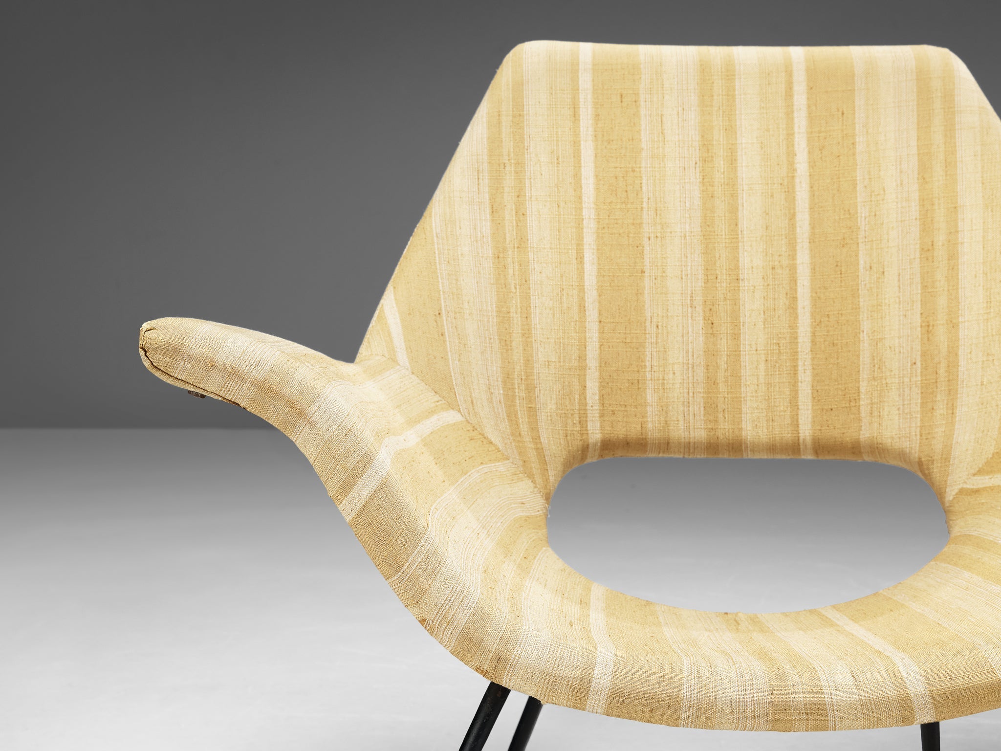 Augusto Bozzi for Saporiti Lounge Chair in Yellow Upholstery and Metal seating Morentz