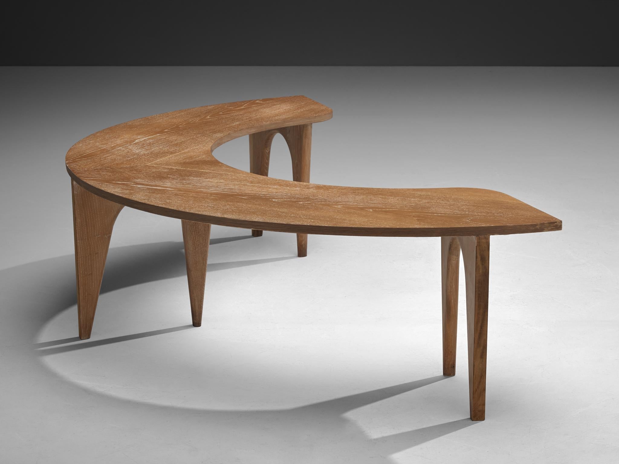 Sculptural Curved Display or Side Table in Cerused Oak tables Morentz