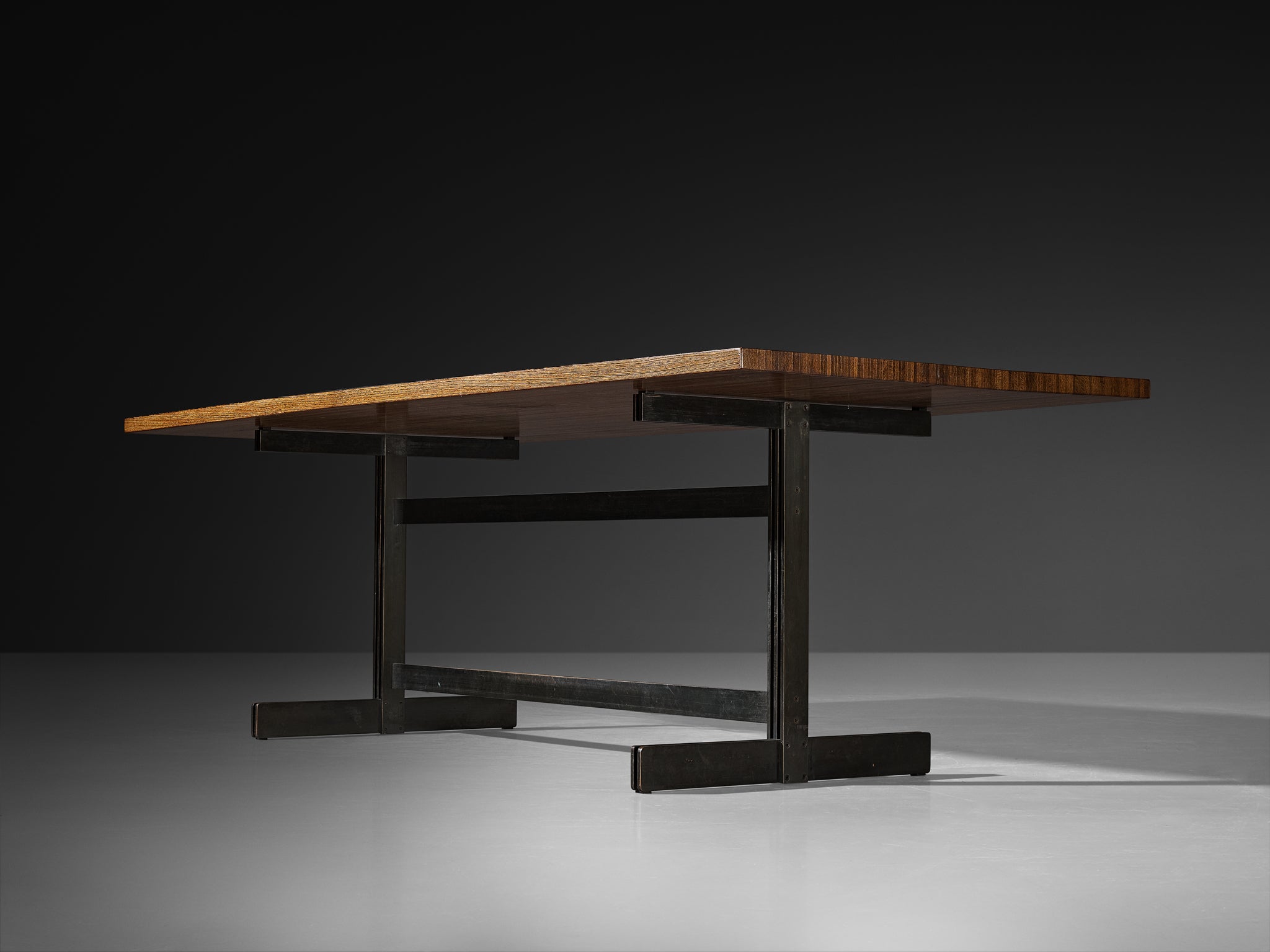 Jules Wabbes 'Tonneau' Dining or Conference Table in Solid Wengé and Metal Tables Morentz