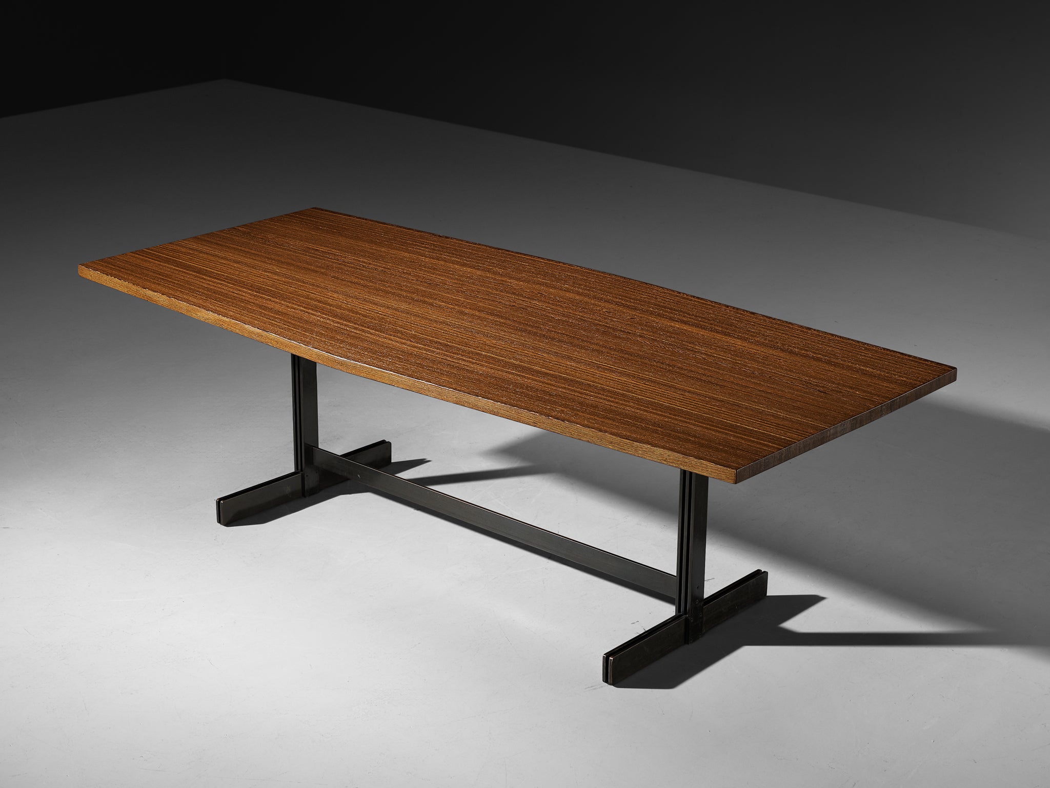 Jules Wabbes 'Tonneau' Dining or Conference Table in Solid Wengé and Metal Tables Morentz