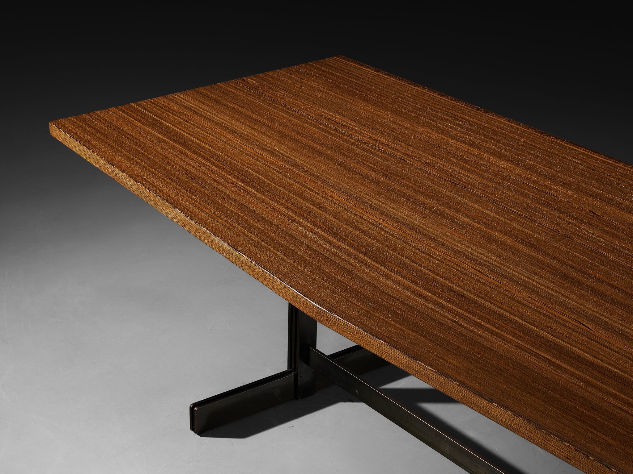 Jules Wabbes 'Tonneau' Dining or Conference Table in Solid Wengé and Metal Tables Morentz