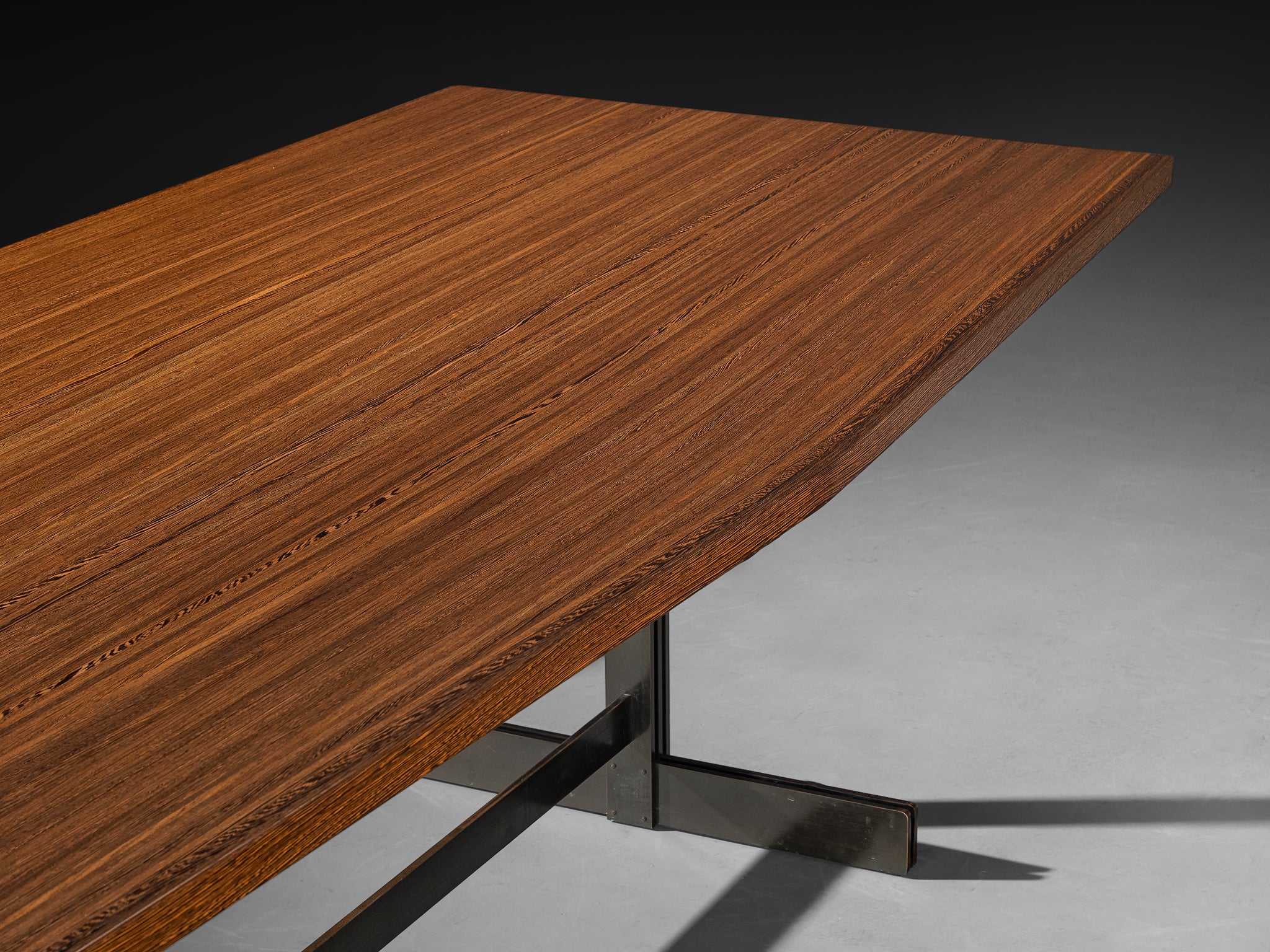 Jules Wabbes 'Tonneau' Dining or Conference Table in Solid Wengé and Metal Tables Morentz