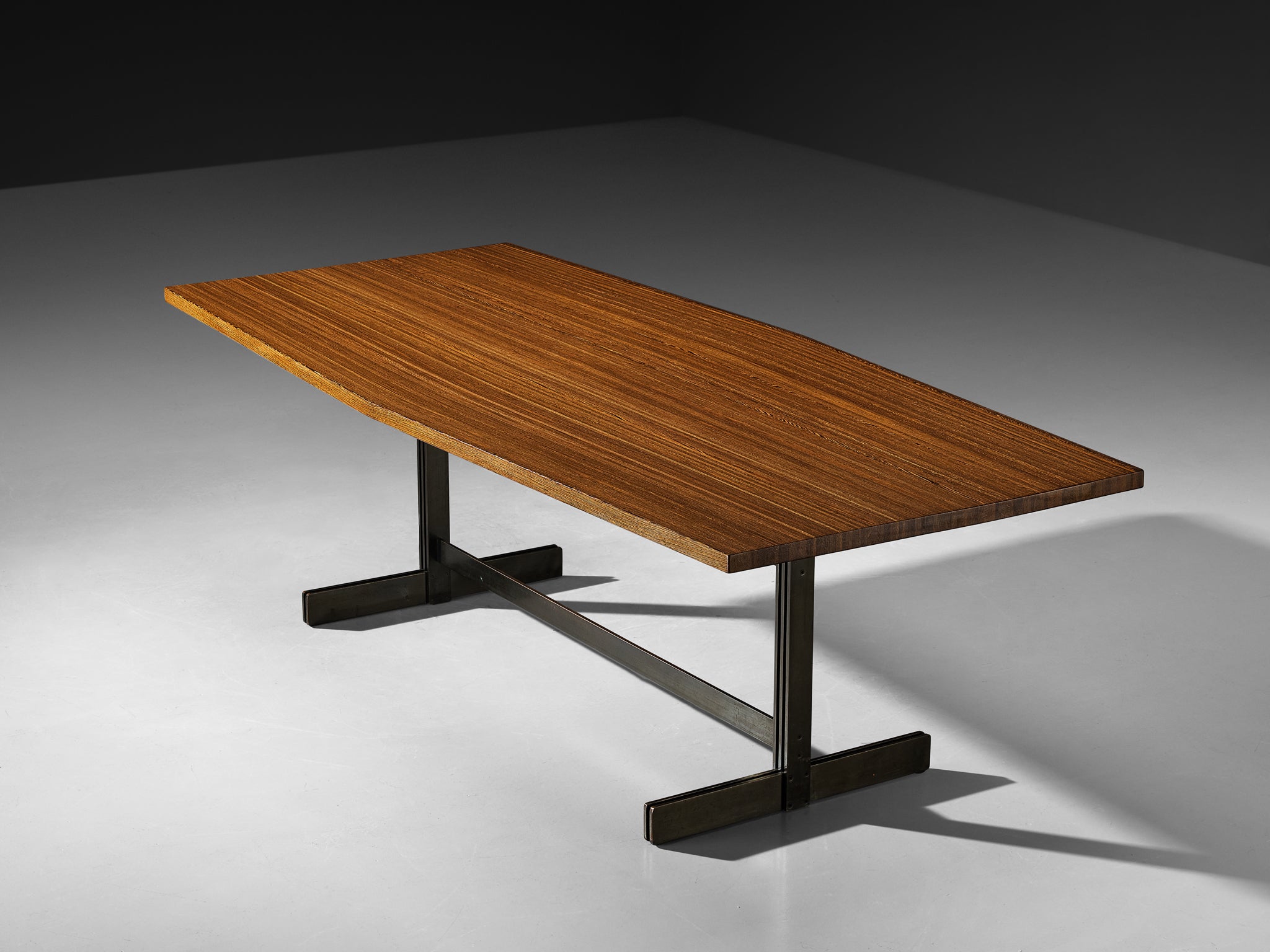 Jules Wabbes 'Tonneau' Dining or Conference Table in Solid Wengé and Metal Tables Morentz