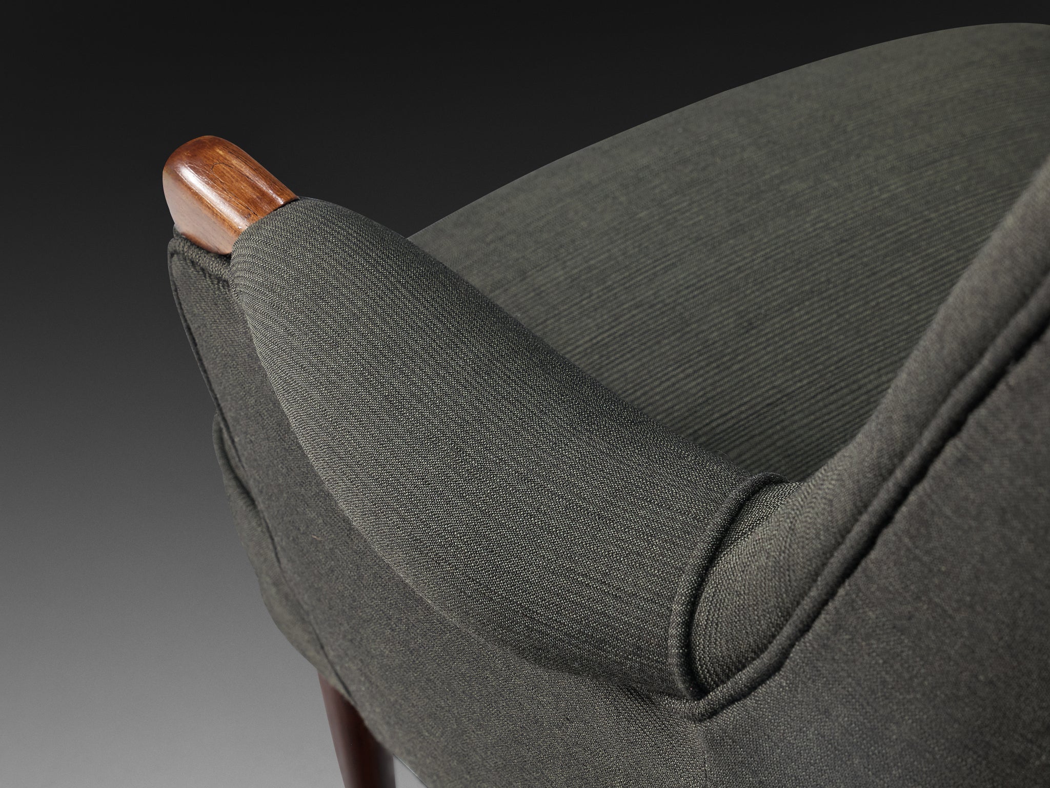 Scandinavian Modern Wingback Lounge Chair in Grey Upholstery and Teak Seating Morentz