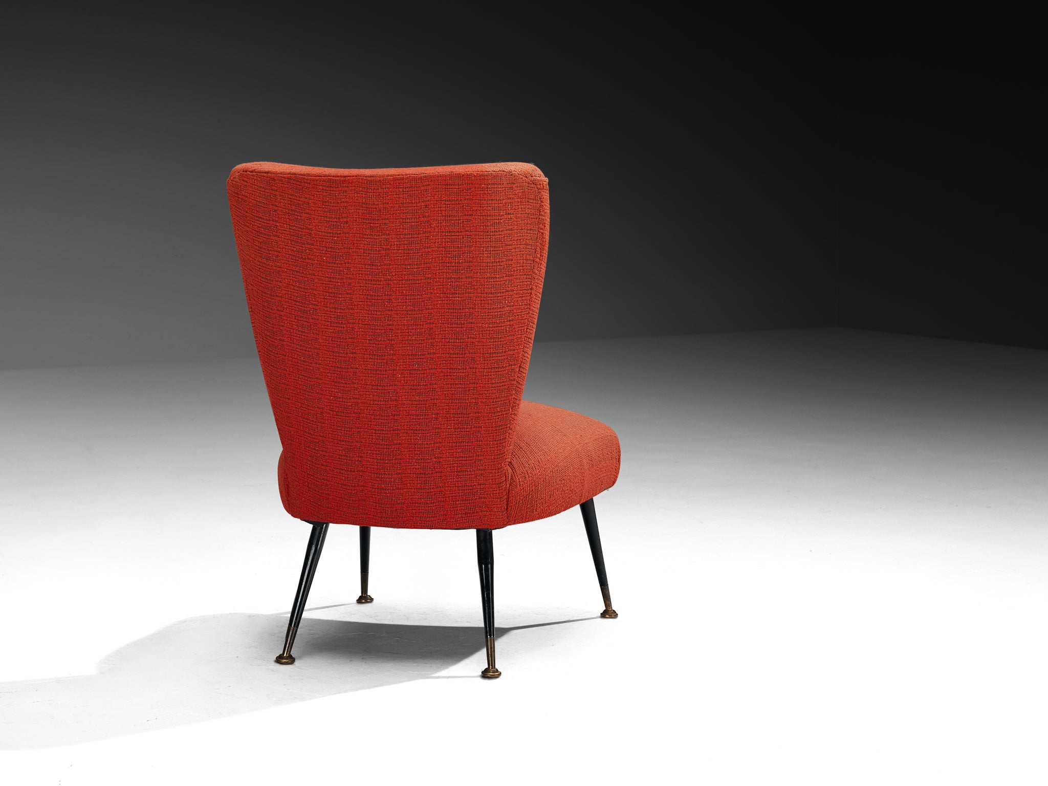 Mid-Century Modern Italian 1950s Side Chair in Red Upholstery and Brass Seating Morentz
