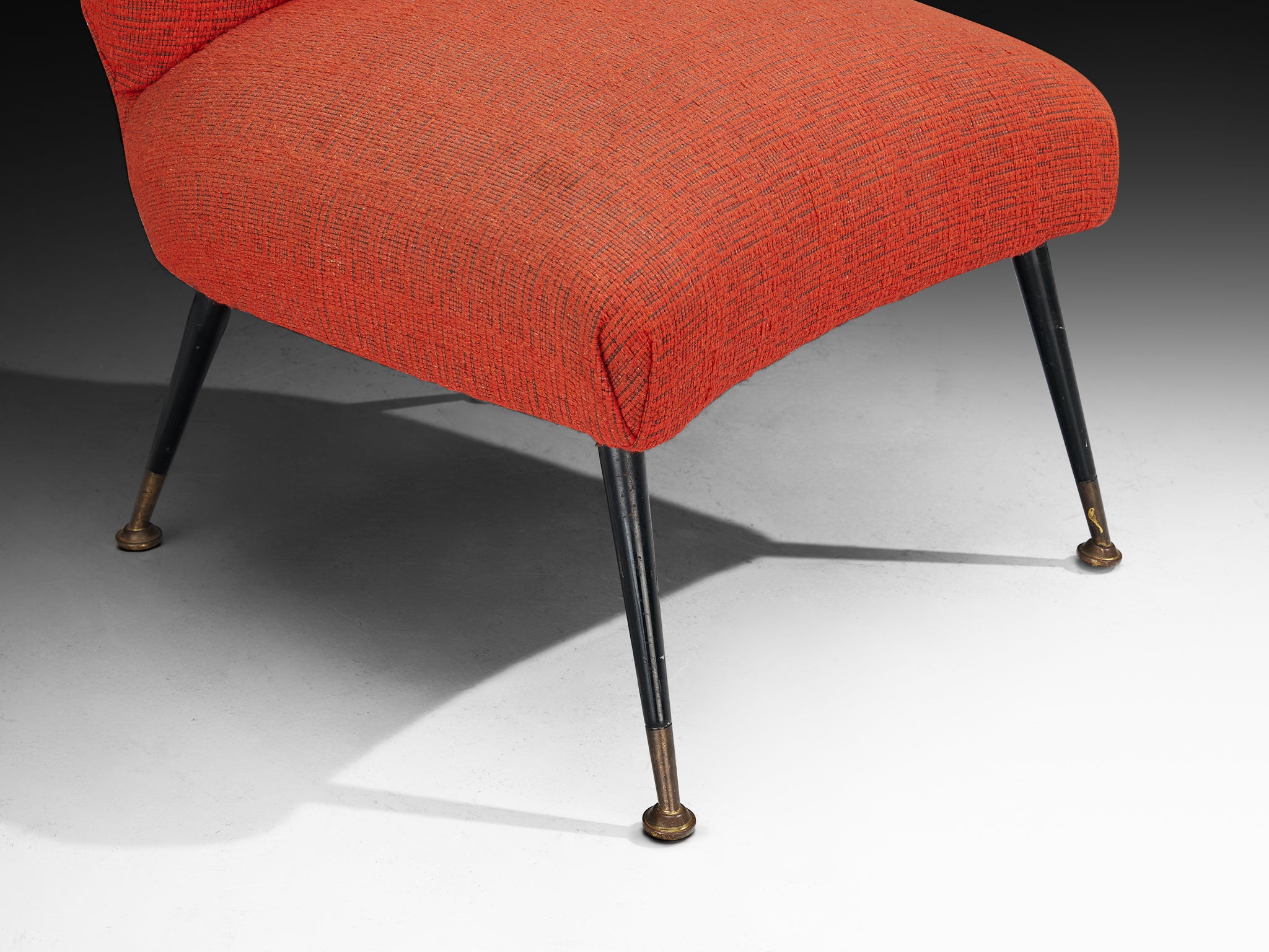 Mid-Century Modern Italian 1950s Side Chair in Red Upholstery and Brass Seating Morentz