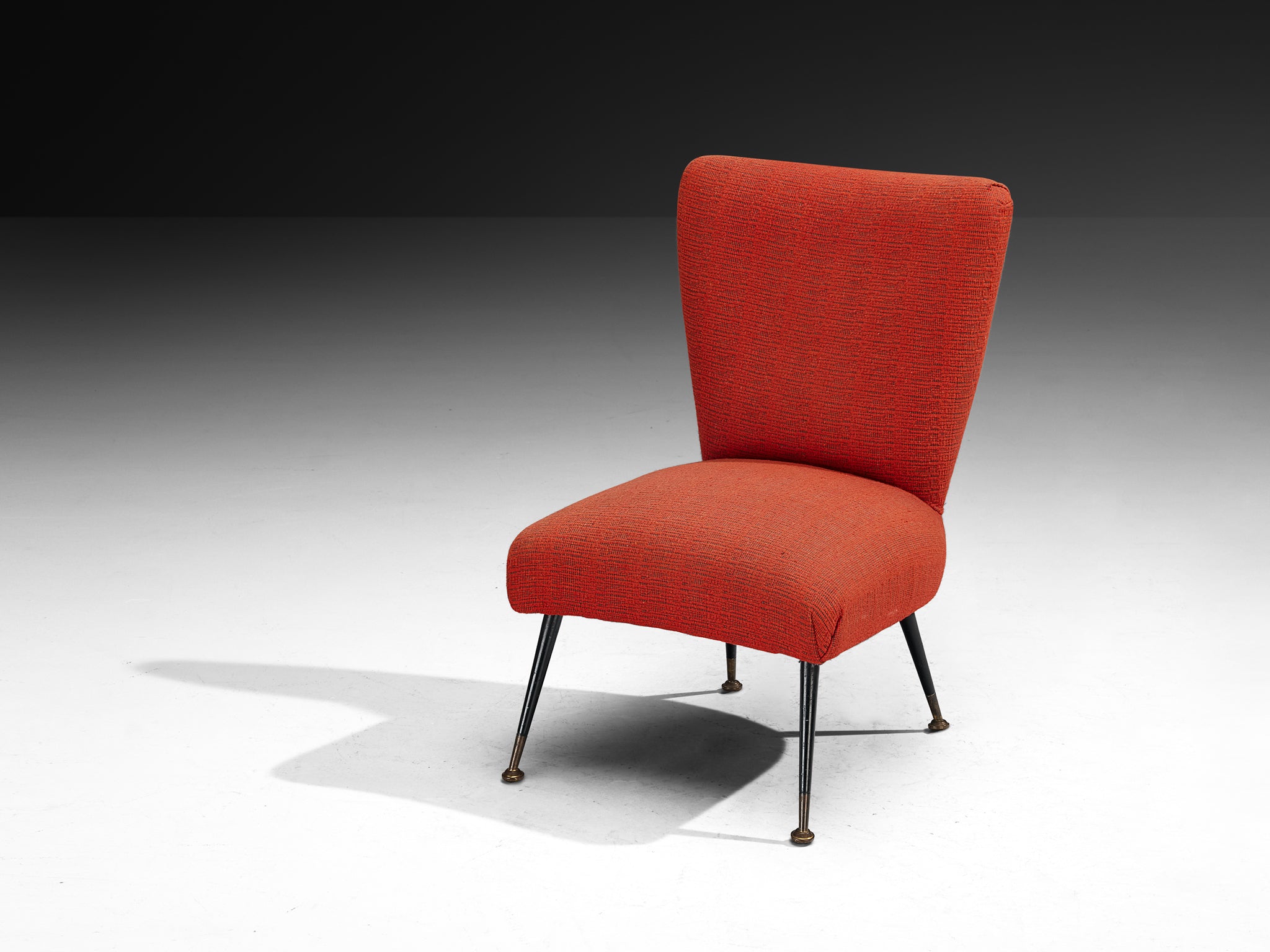 Mid-Century Modern Italian 1950s Side Chair in Red Upholstery and Brass Seating Morentz