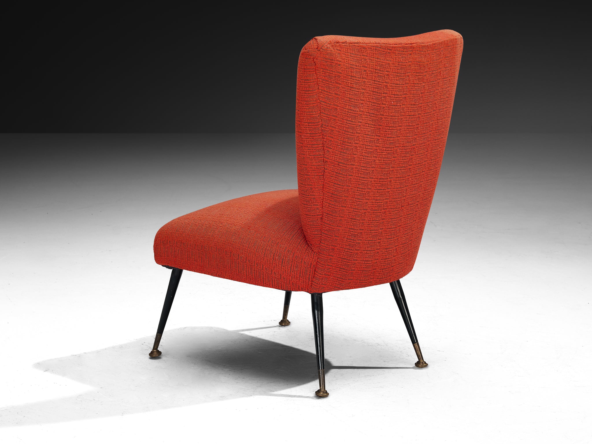 Mid-Century Modern Italian 1950s Side Chair in Red Upholstery and Brass Seating Morentz