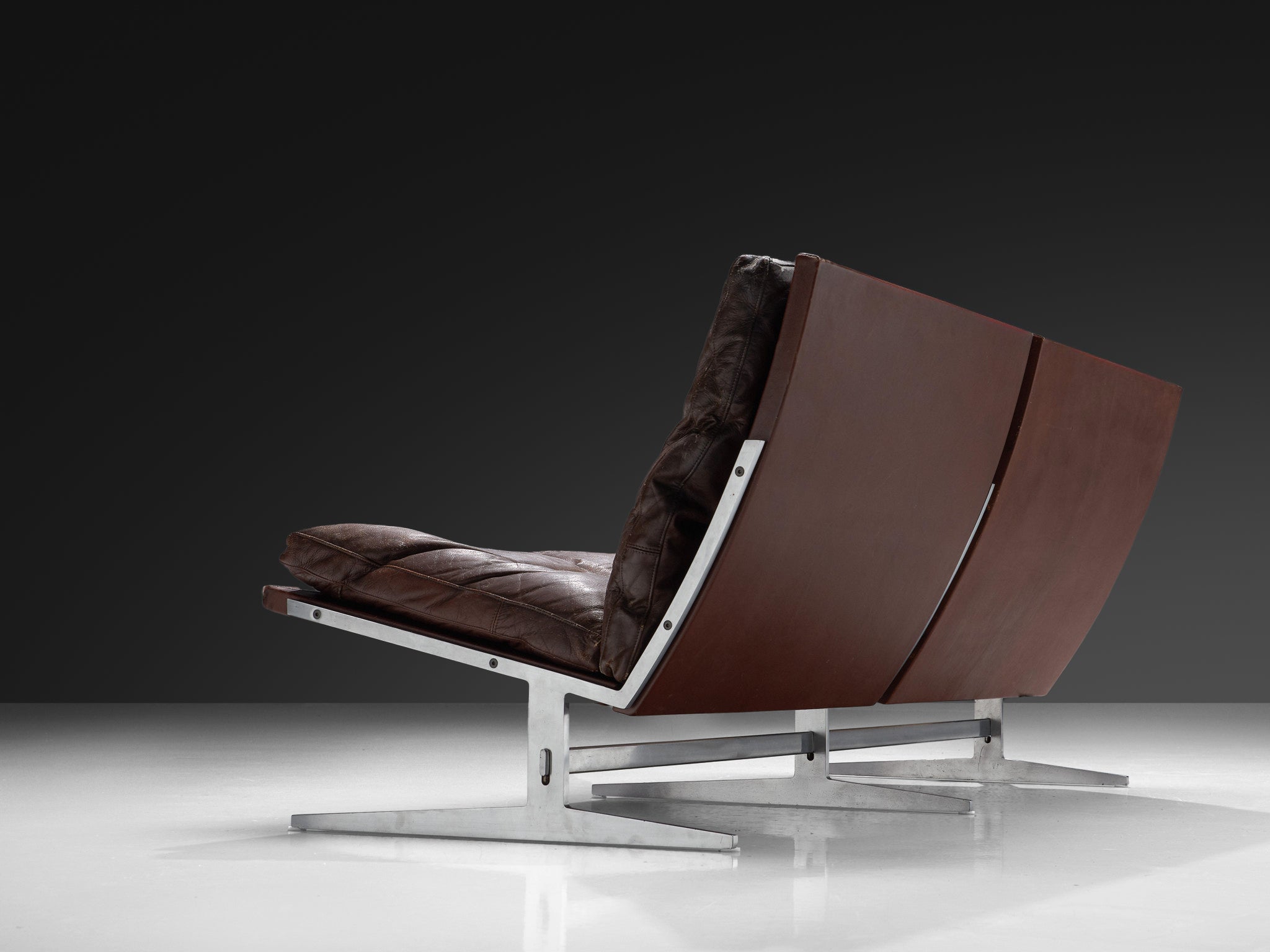 Preben Fabricius & Jørgen Kastholm Sofa in Brown Leather and Steel seating Morentz