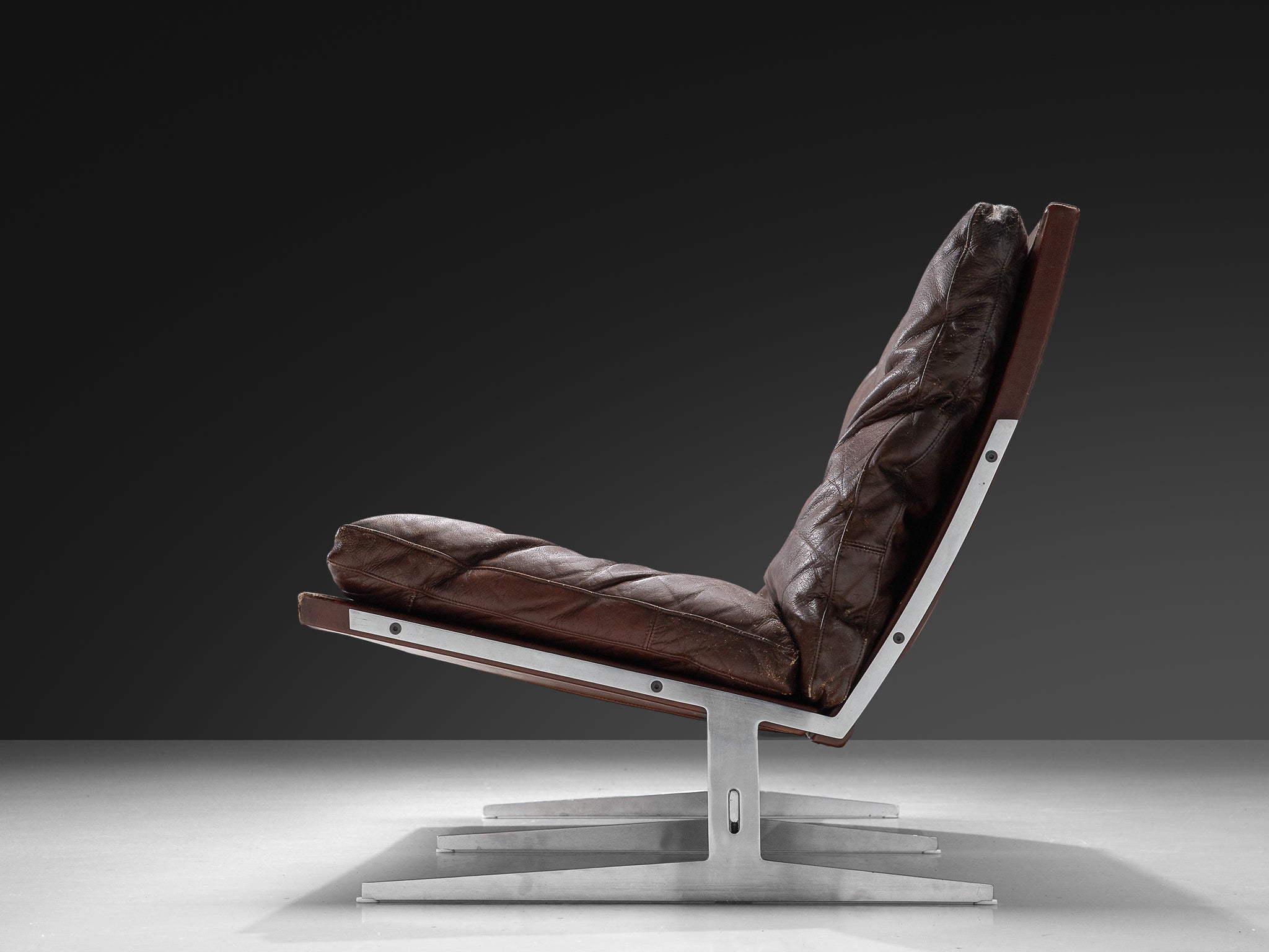 Preben Fabricius & Jørgen Kastholm Sofa in Brown Leather and Steel seating Morentz