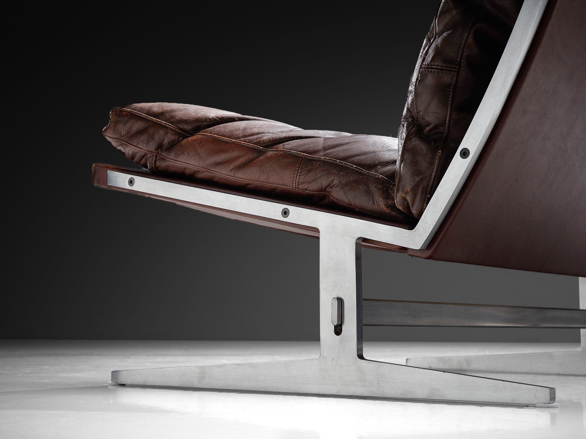 Preben Fabricius & Jørgen Kastholm Sofa in Brown Leather and Steel seating Morentz