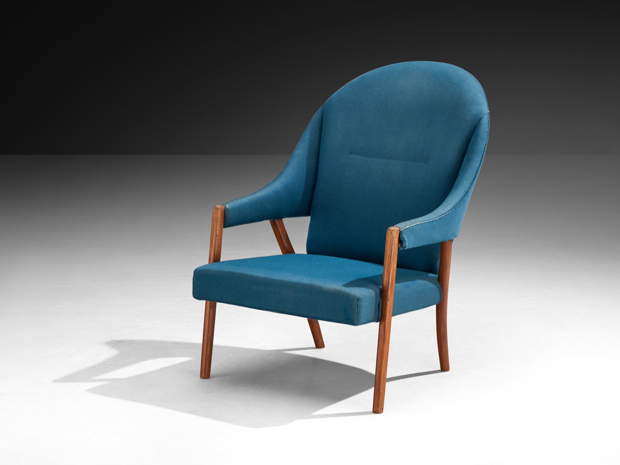 Danish Mid-Century Lounge Chair in Blue Upholstery and Teak Seating Morentz