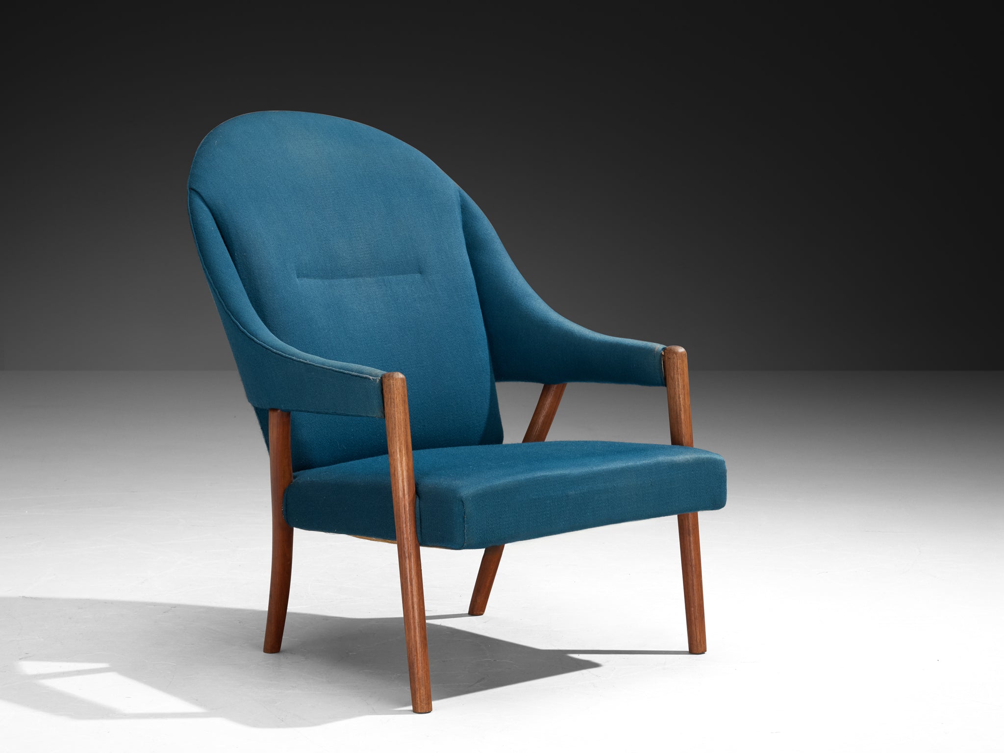 Danish Mid-Century Lounge Chair in Blue Upholstery and Teak Seating Morentz