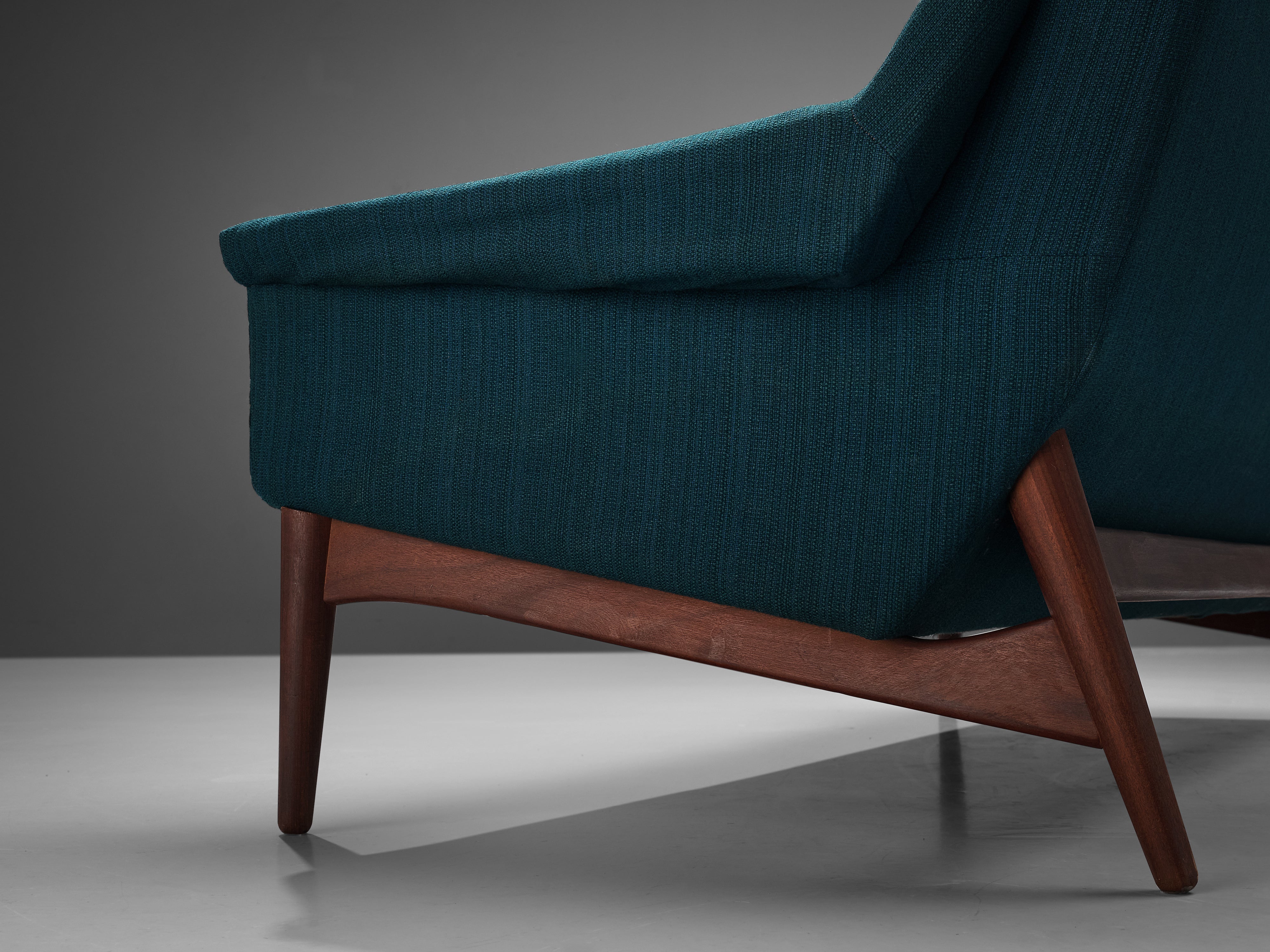 Danish Three-Seat Sofa in Teak and Greenish Blue Upholstery seating Morentz