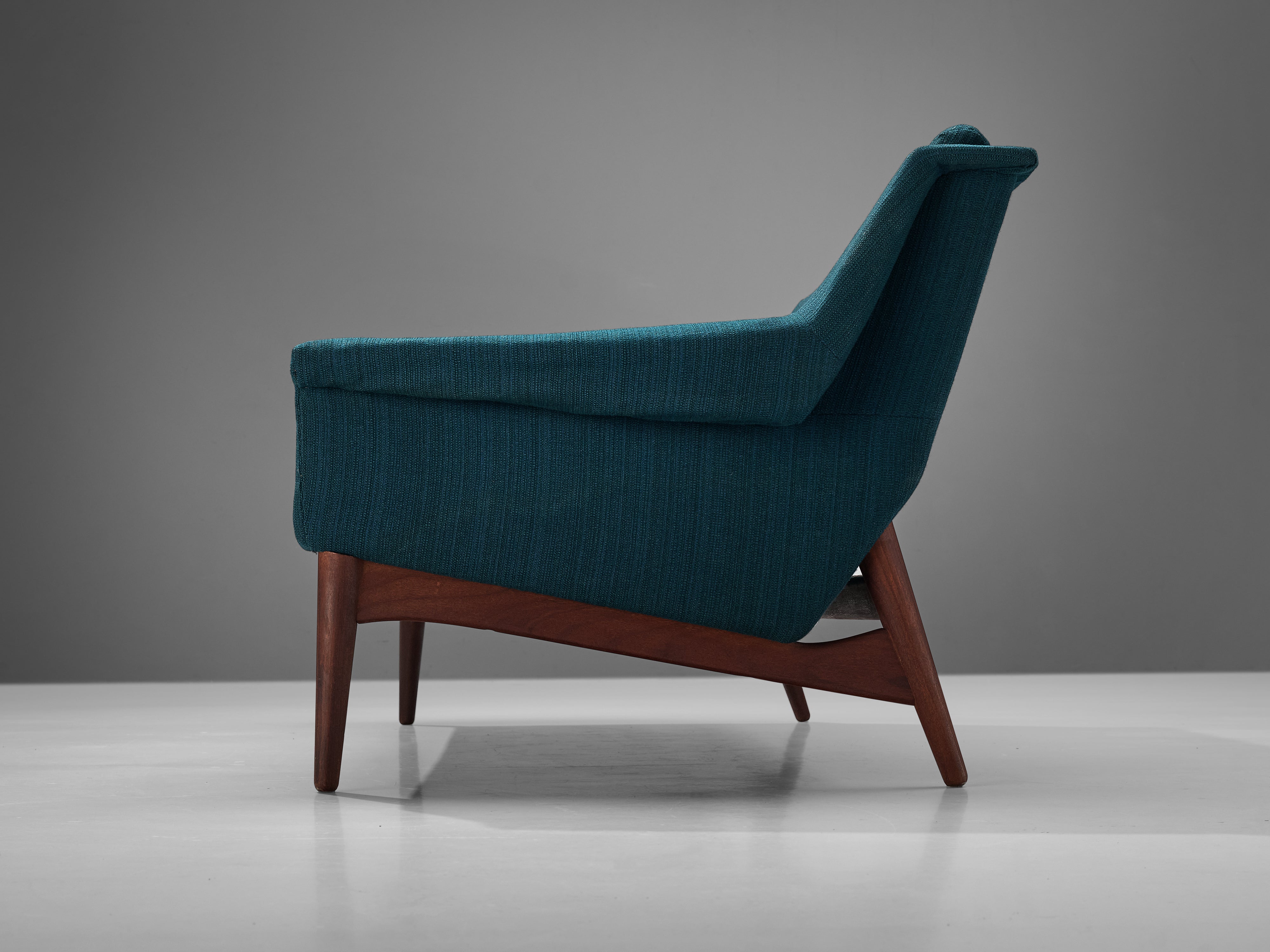 Danish Three-Seat Sofa in Teak and Greenish Blue Upholstery seating Morentz