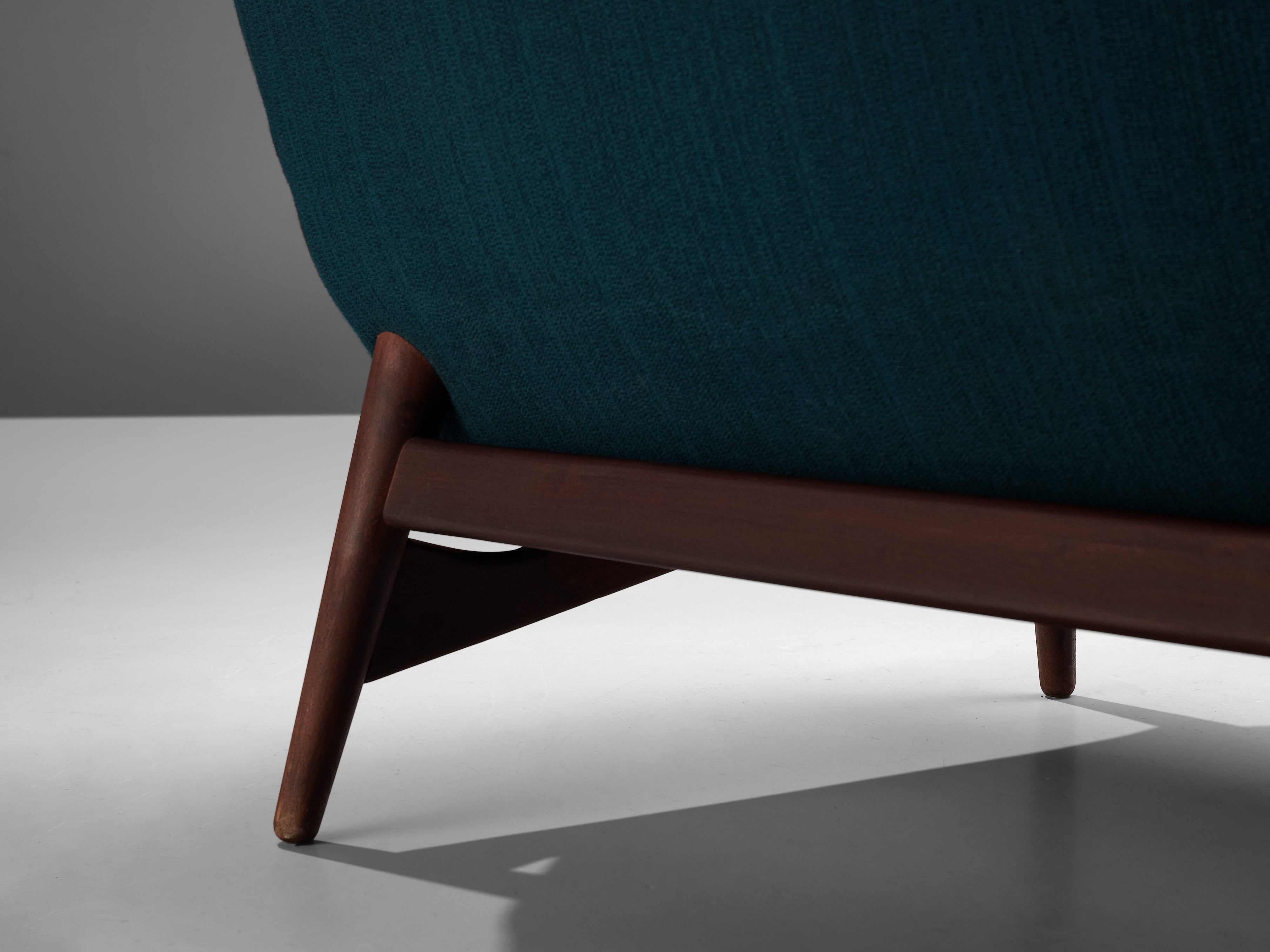 Danish Three-Seat Sofa in Teak and Greenish Blue Upholstery seating Morentz