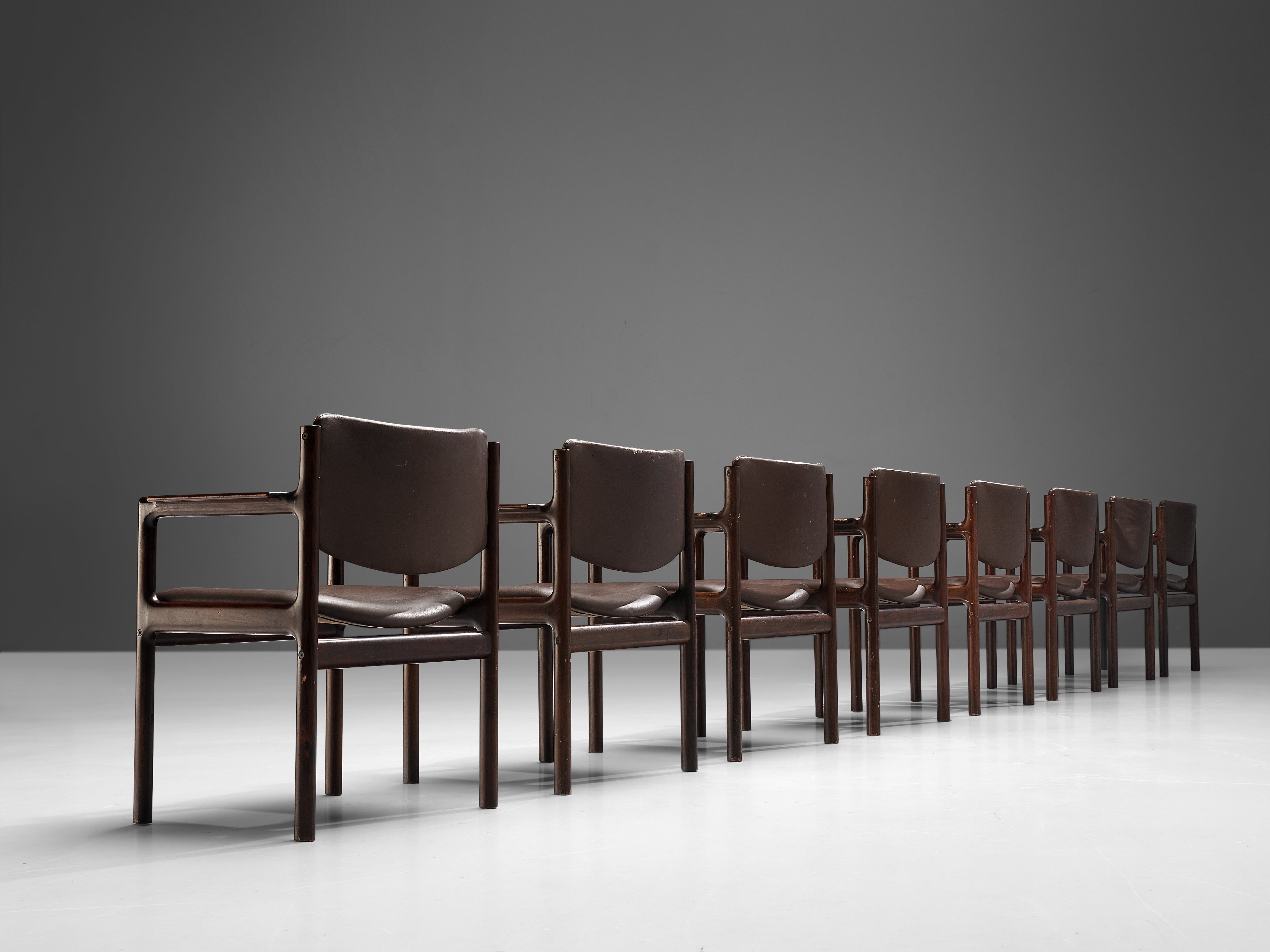Danish Set of Eight Armchairs in Stained Mahogany seating Morentz