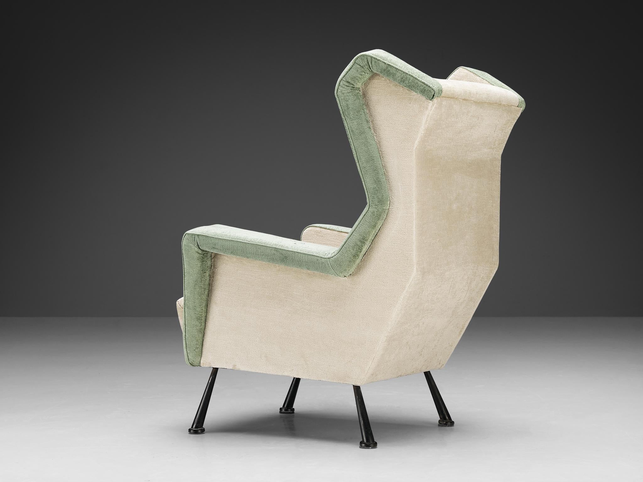 Italian Pair of Angular Lounge Chairs in Pierre Frey Velvet Upholstery