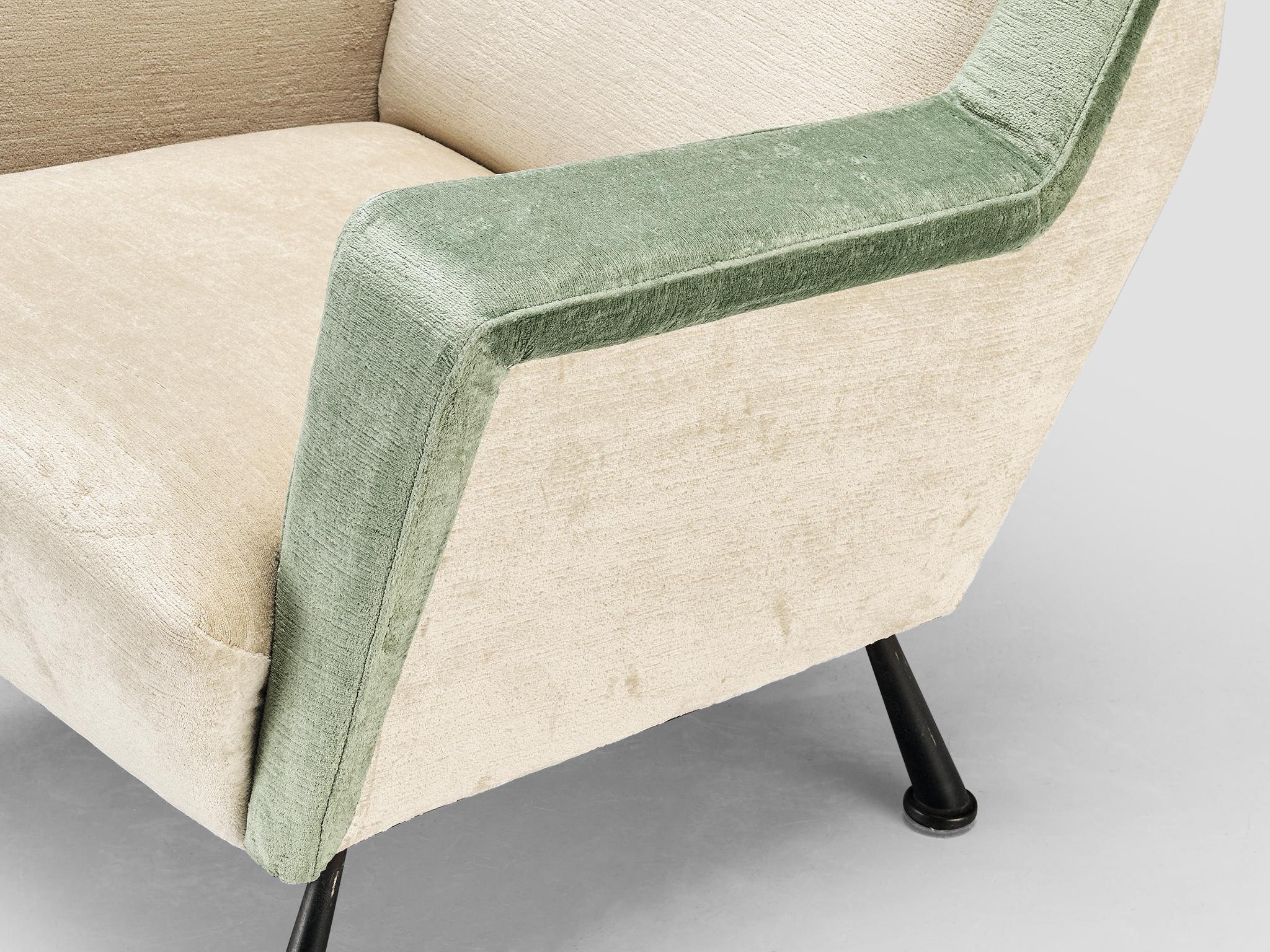 Italian Pair of Angular Lounge Chairs in Pierre Frey Velvet Upholstery