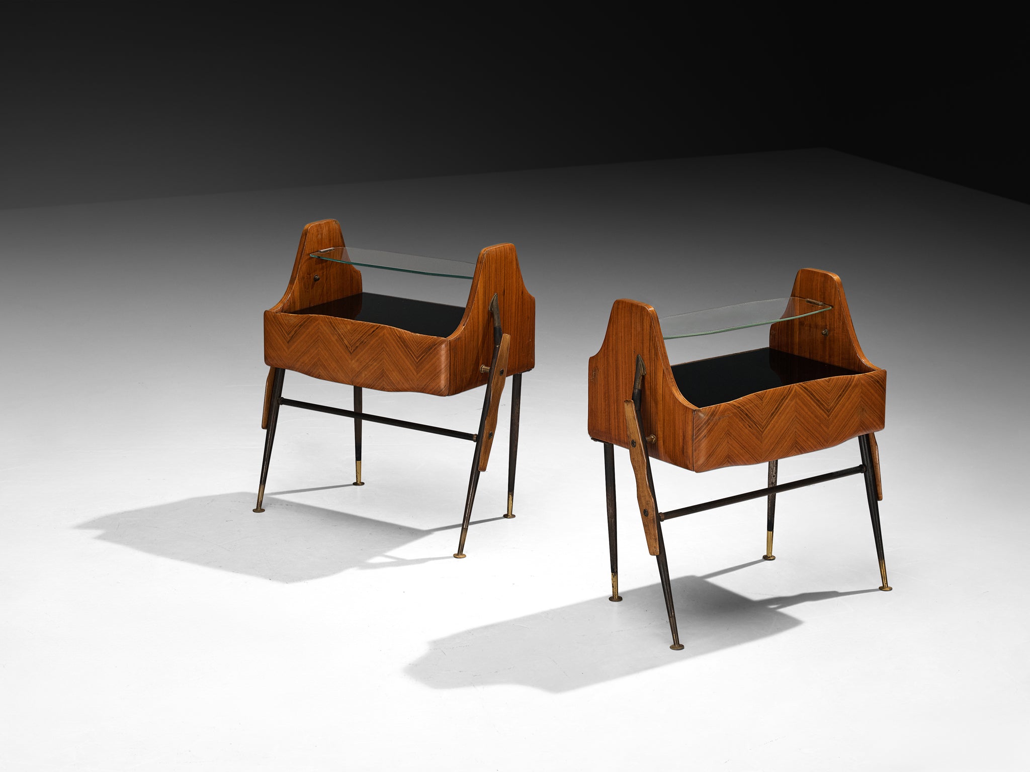 Mid-Century Modern Italian Pair of Night Stands in Walnut and Brass More Furniture and Collectibles Morentz