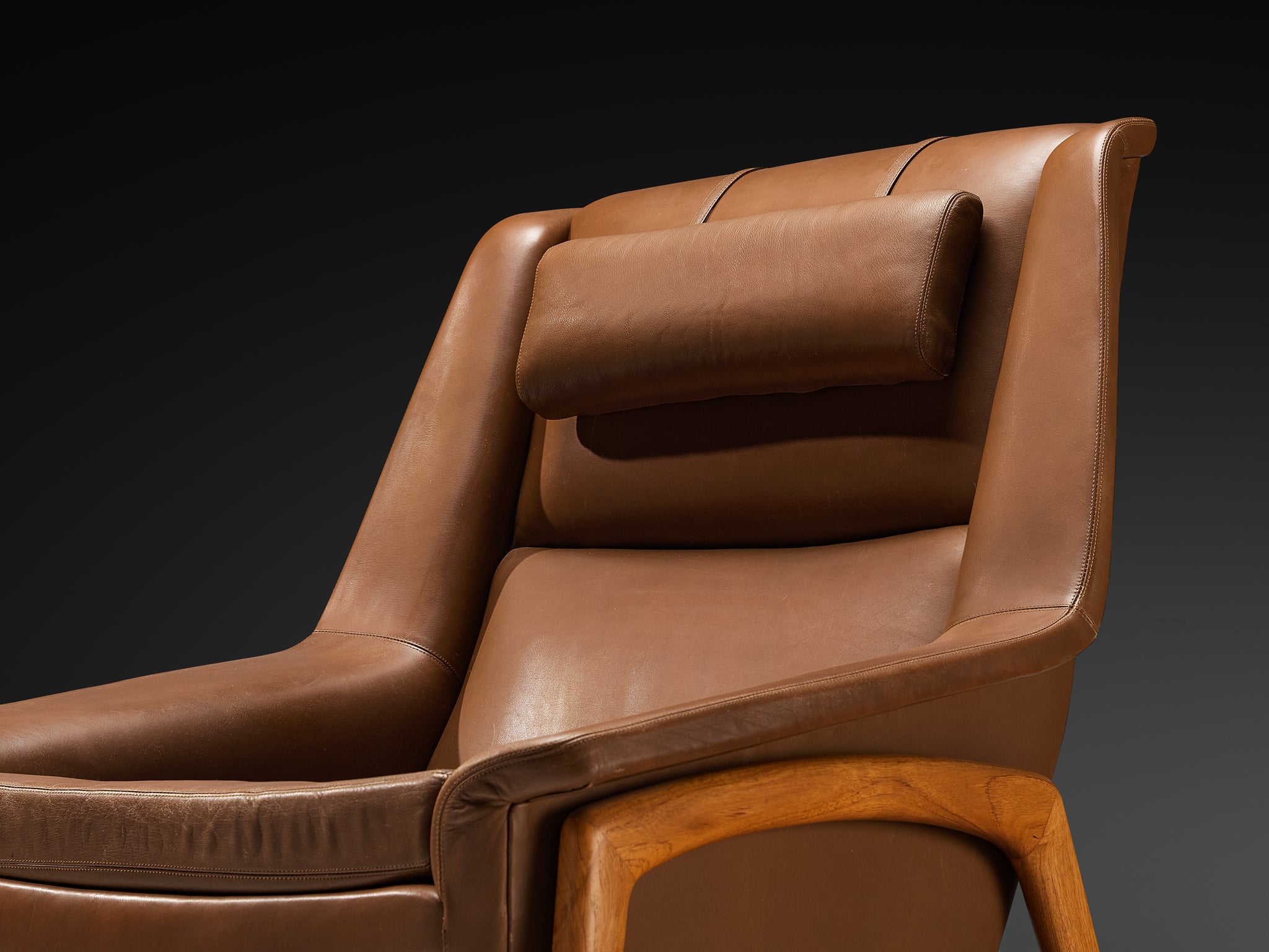 Folke Ohlsson 'Profil' Lounge Chair in Brown Leather and Teak Seating Morentz