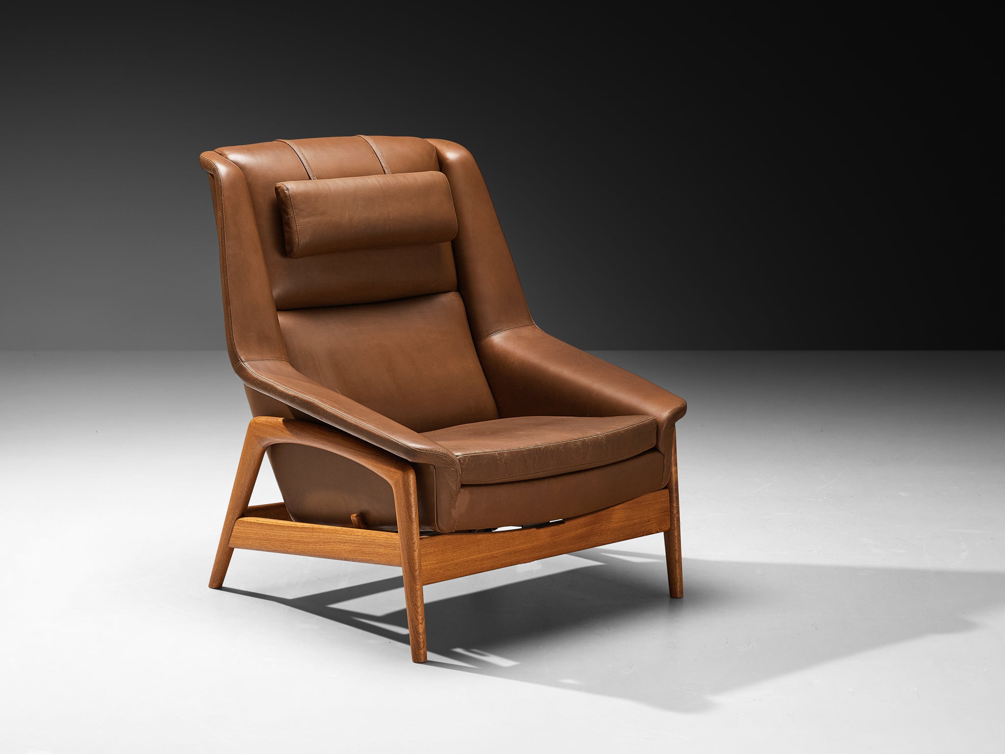 Folke Ohlsson 'Profil' Lounge Chair in Brown Leather and Teak