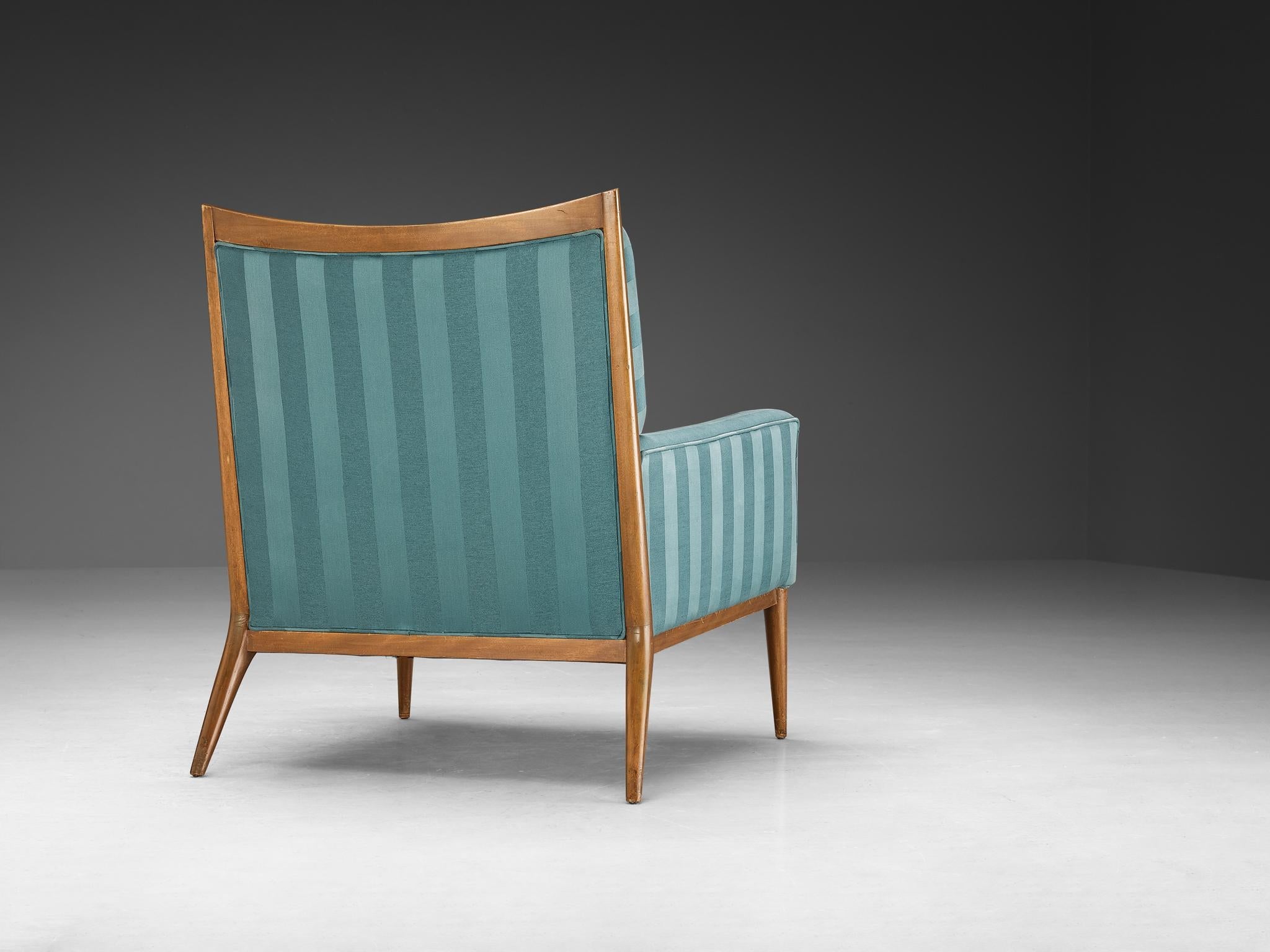 Paul McCobb Lounge Chair in Original Turquoise Upholstery and Walnut seating Morentz