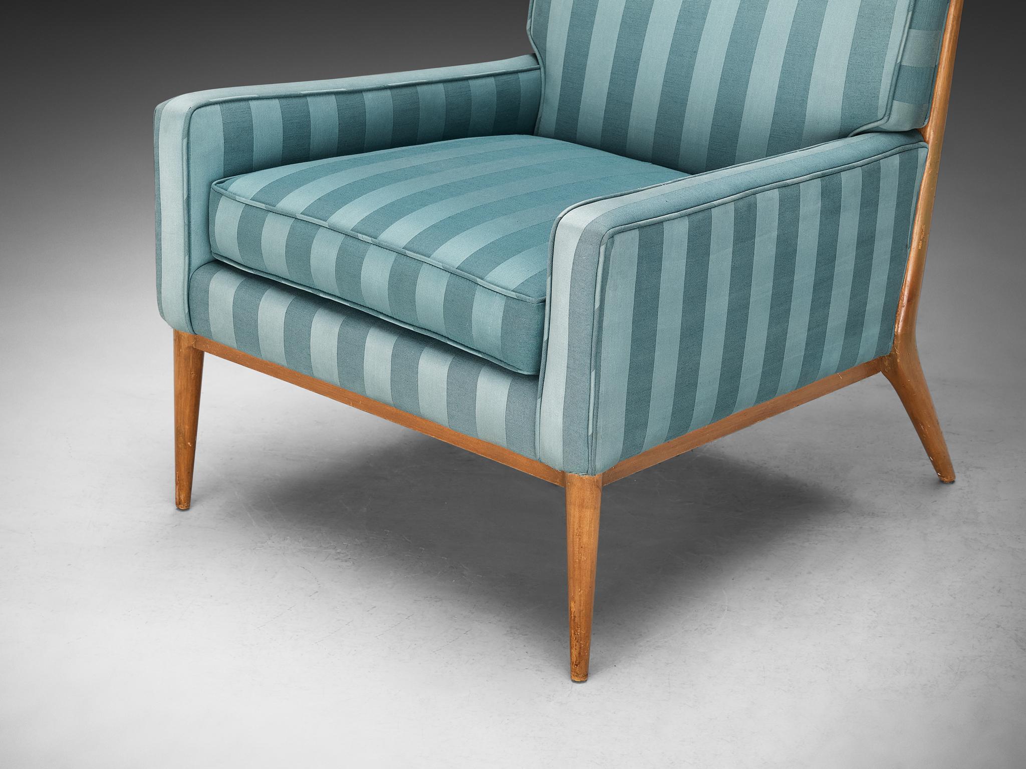 Paul McCobb Lounge Chair in Original Turquoise Upholstery and Walnut seating Morentz