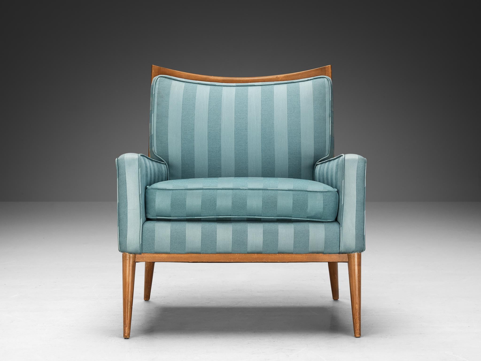 Paul McCobb Lounge Chair in Original Turquoise Upholstery and Walnut seating Morentz