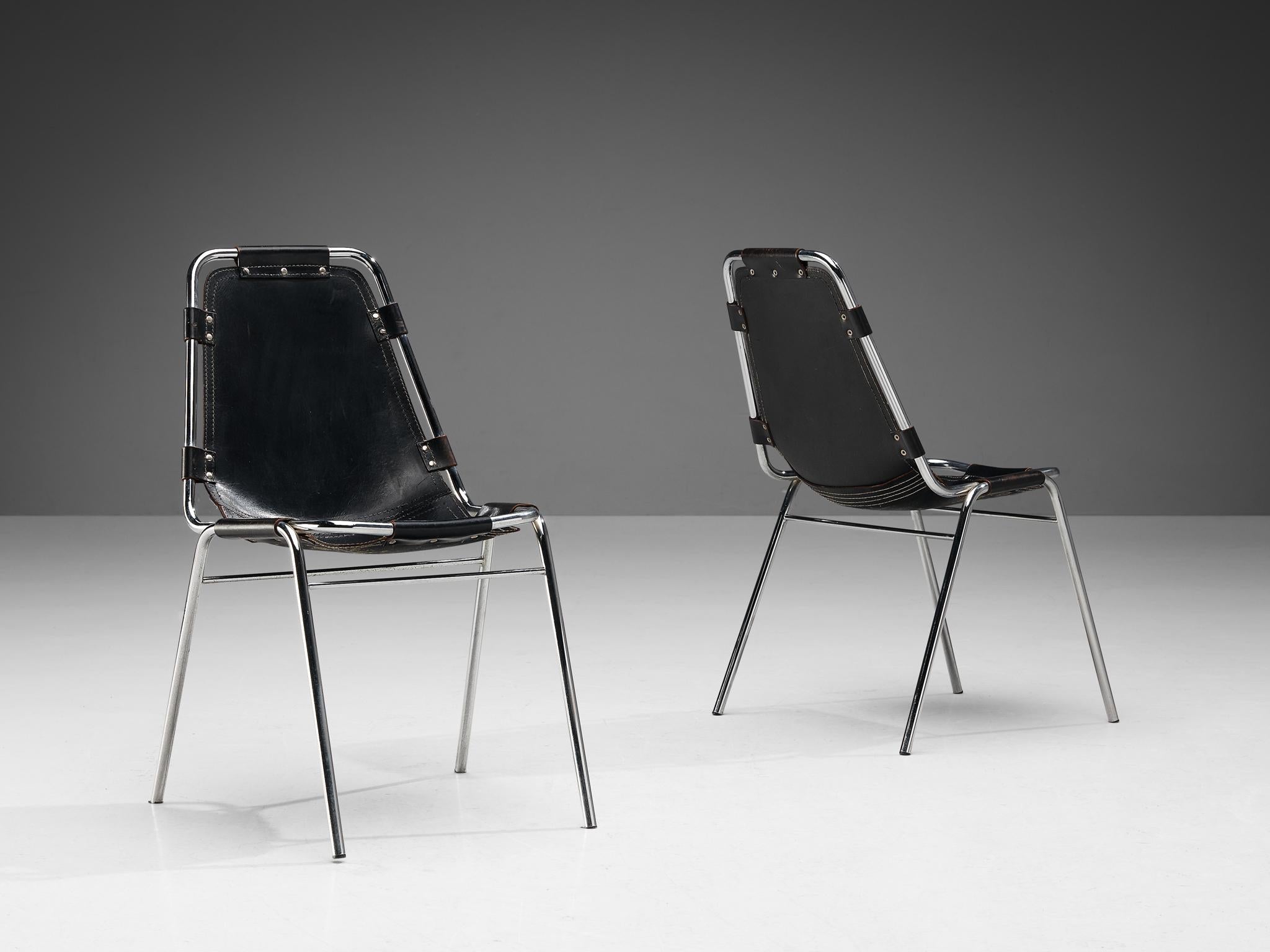 Dal Vera 'Les Arcs' Chairs in Black Leather and Chromed Metal seating Morentz