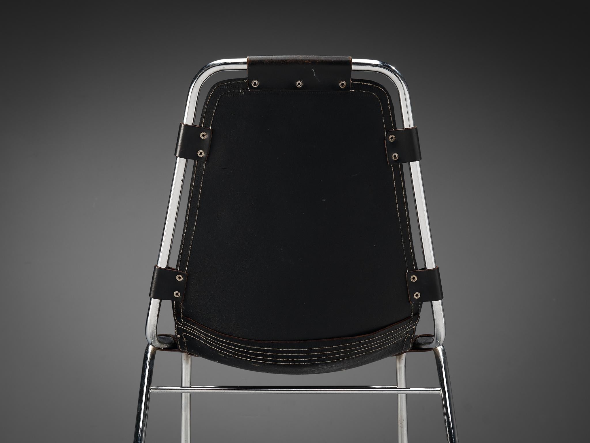 Dal Vera 'Les Arcs' Chairs in Black Leather and Chromed Metal seating Morentz