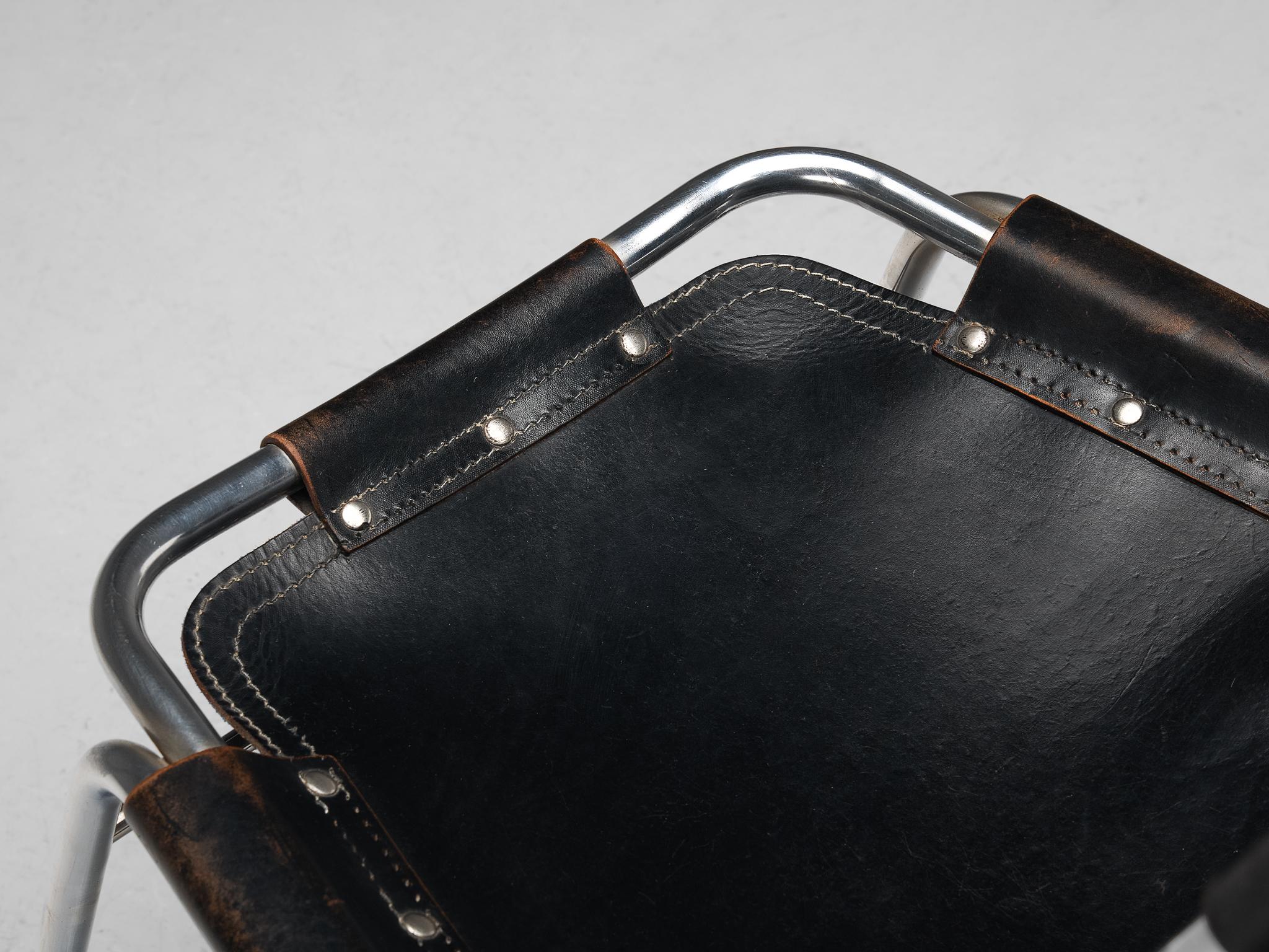 Dal Vera 'Les Arcs' Chairs in Black Leather and Chromed Metal seating Morentz