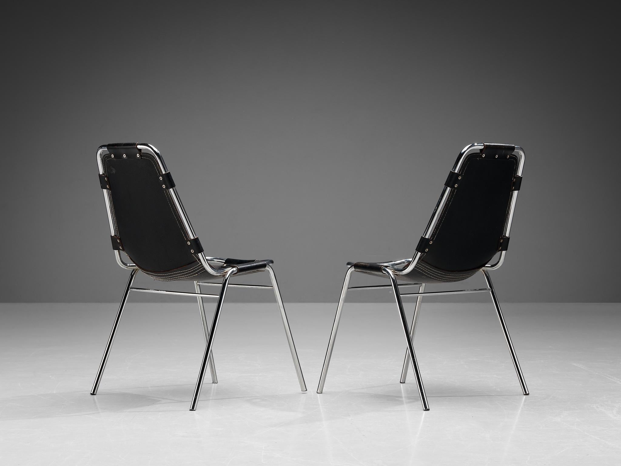 Dal Vera 'Les Arcs' Chairs in Black Leather and Chromed Metal seating Morentz