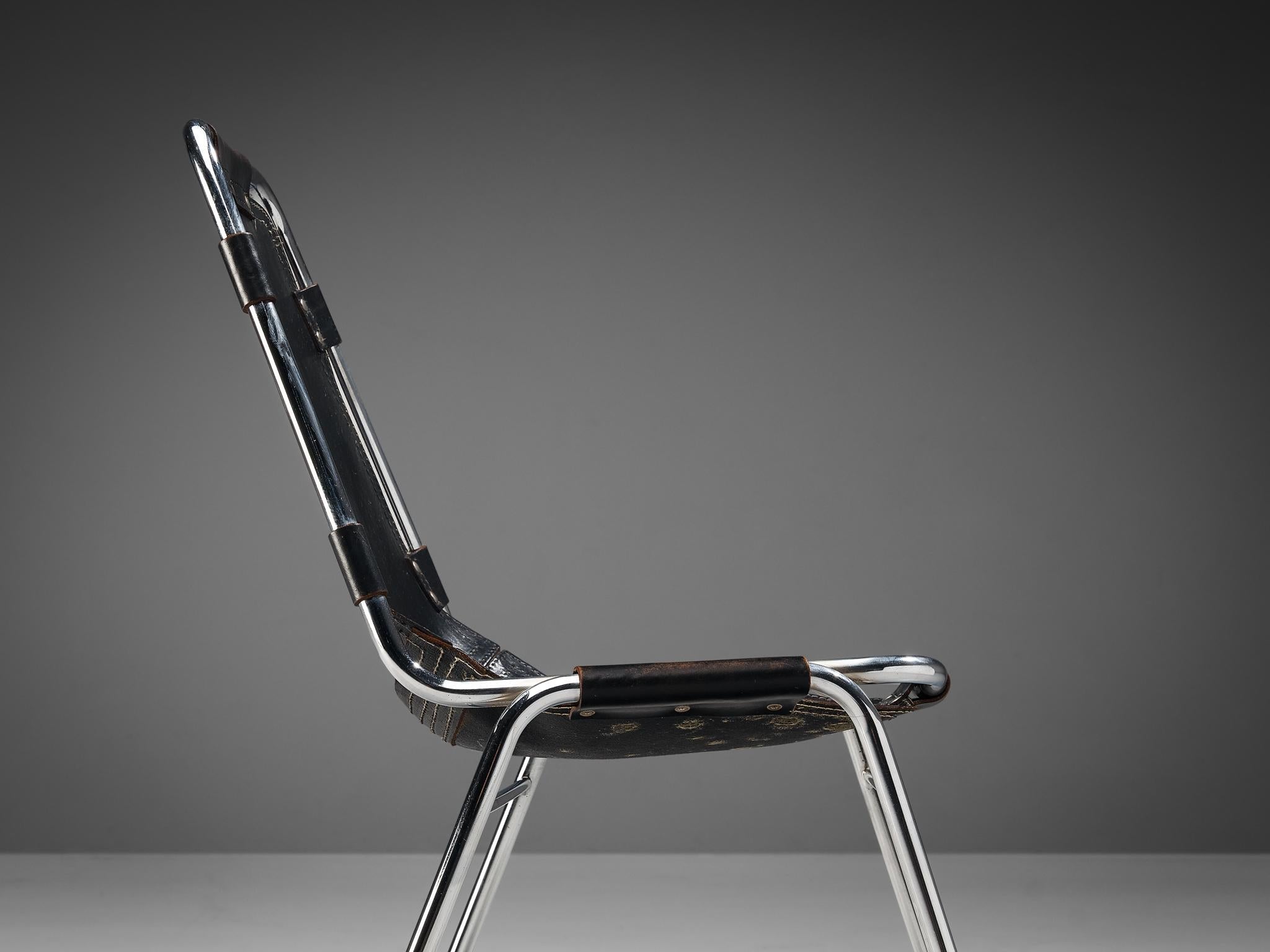 Dal Vera 'Les Arcs' Chairs in Black Leather and Chromed Metal seating Morentz