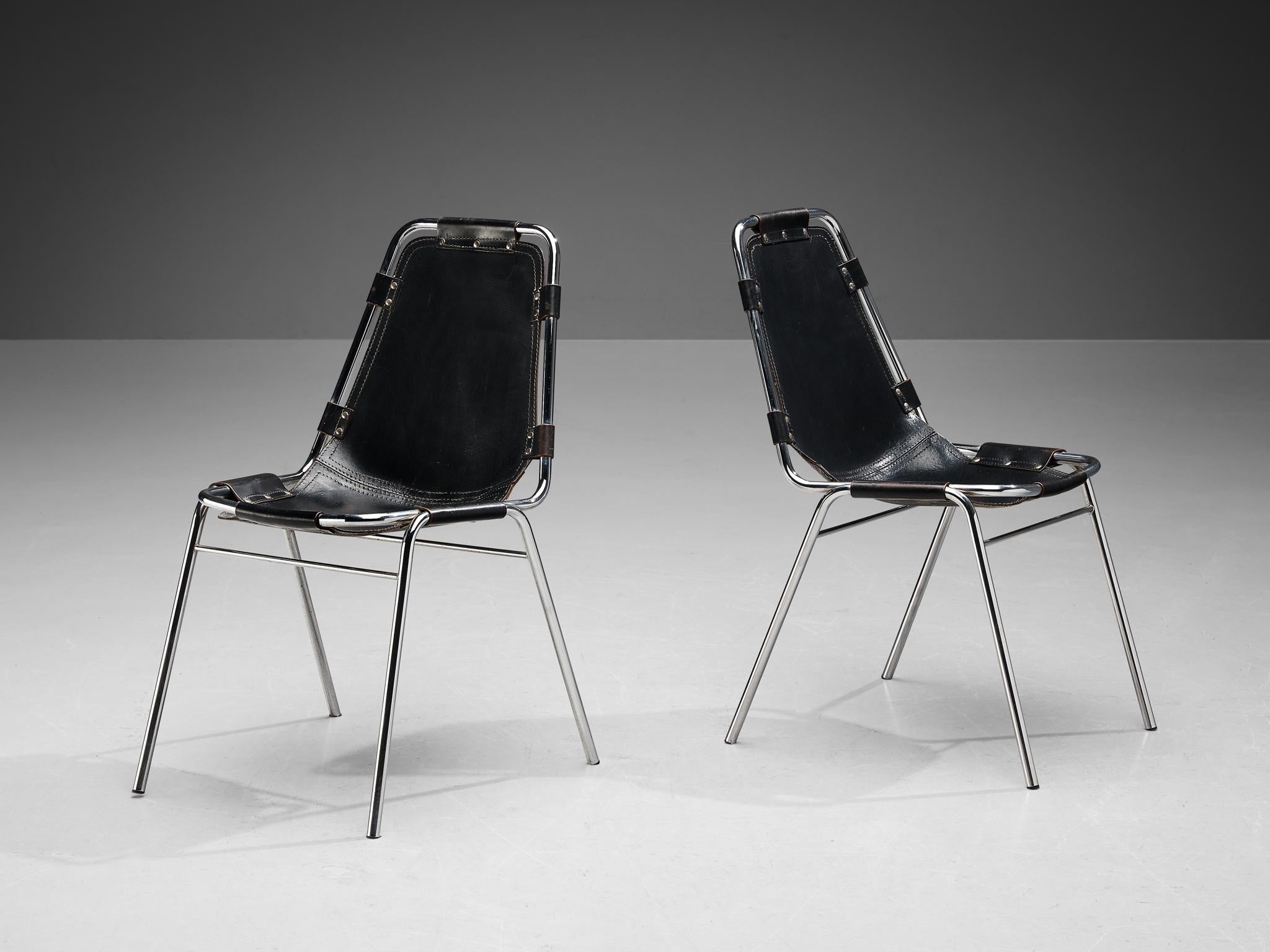 Dal Vera 'Les Arcs' Chairs in Black Leather and Chromed Metal seating Morentz