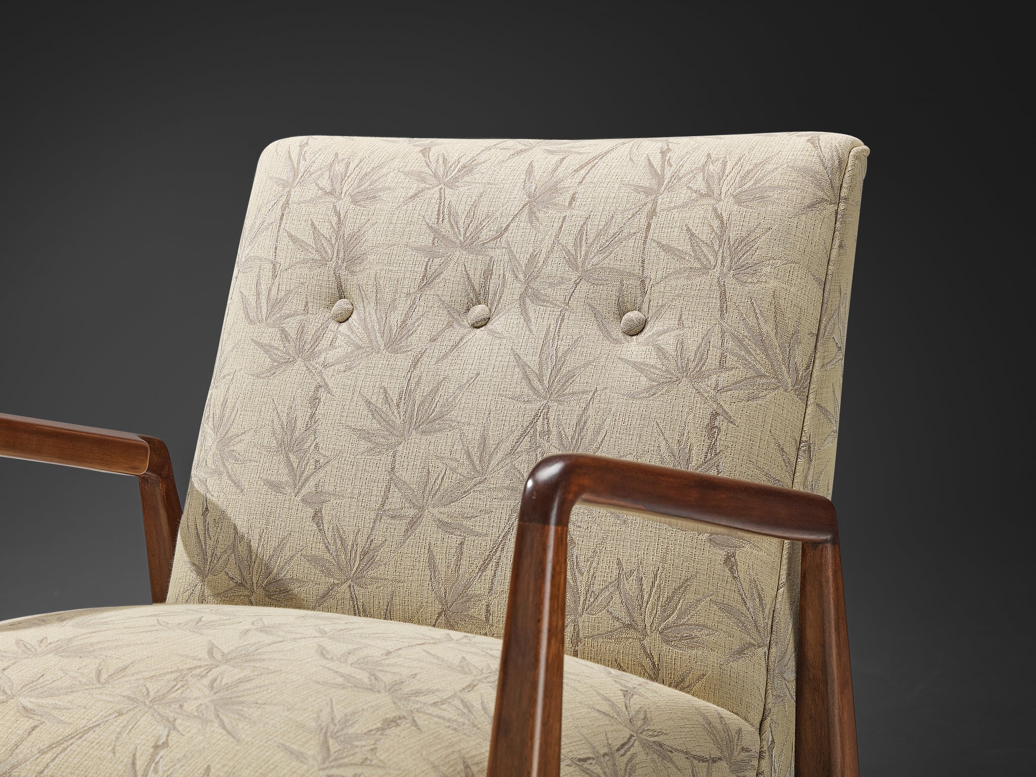 Jens Risom Lounge Chair in Walnut and Bamboo Upholstery Seating Morentz