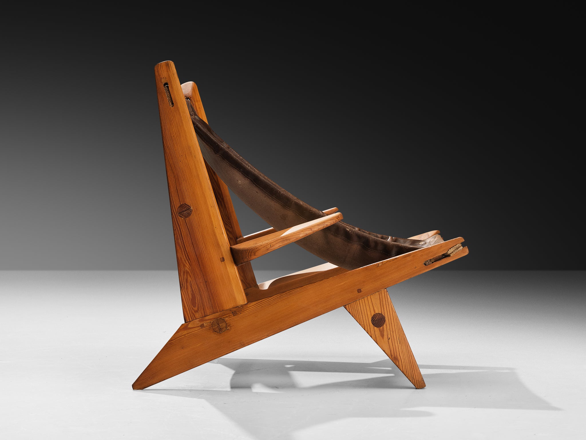 French Hunting Chairs in Pine and Brown Leather Seating Morentz