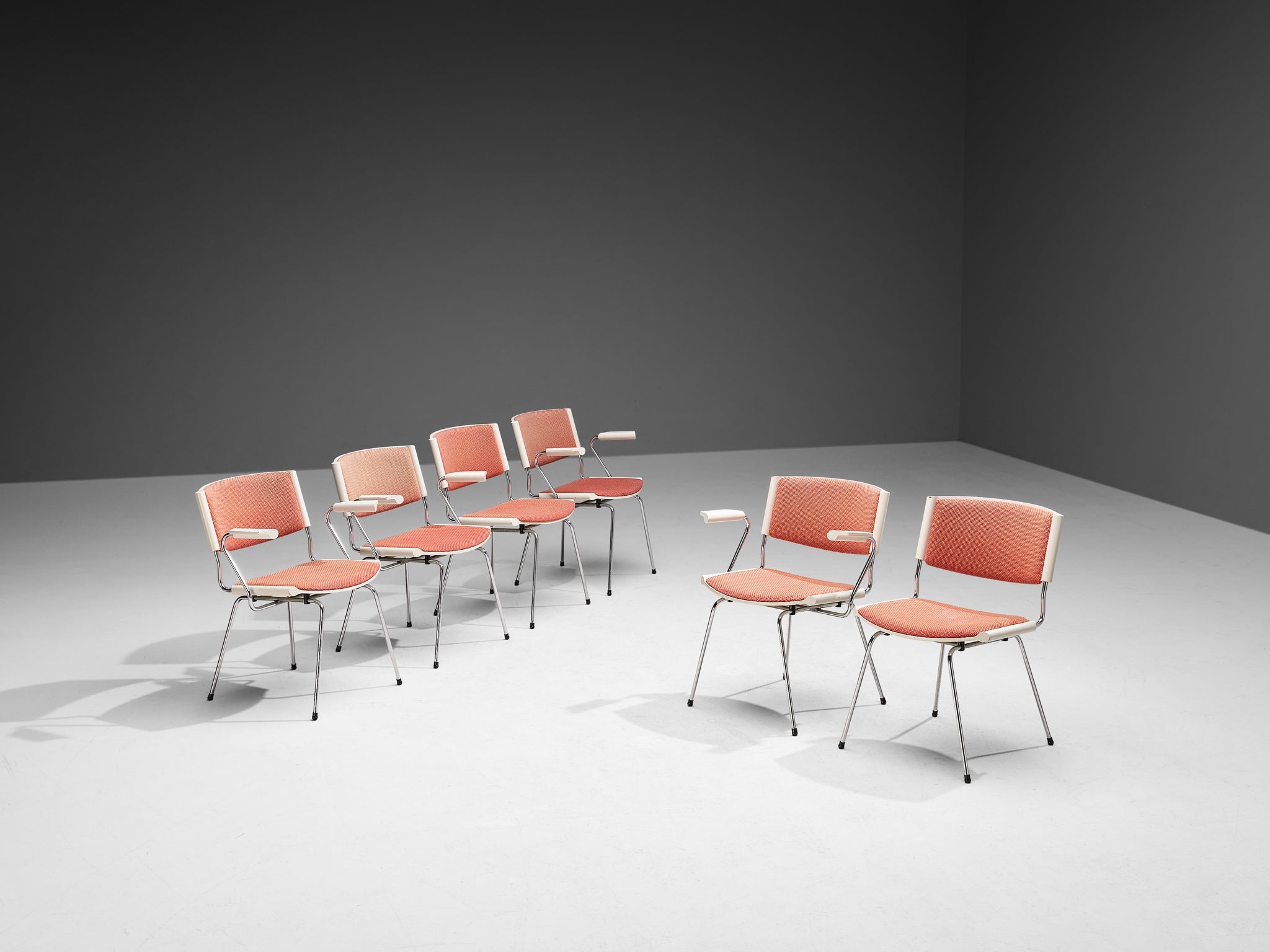 Rare Nanna and Jørgen Ditzel Set of Six 'Badminton' Chairs in Salmon Pink Fabric seating Morentz