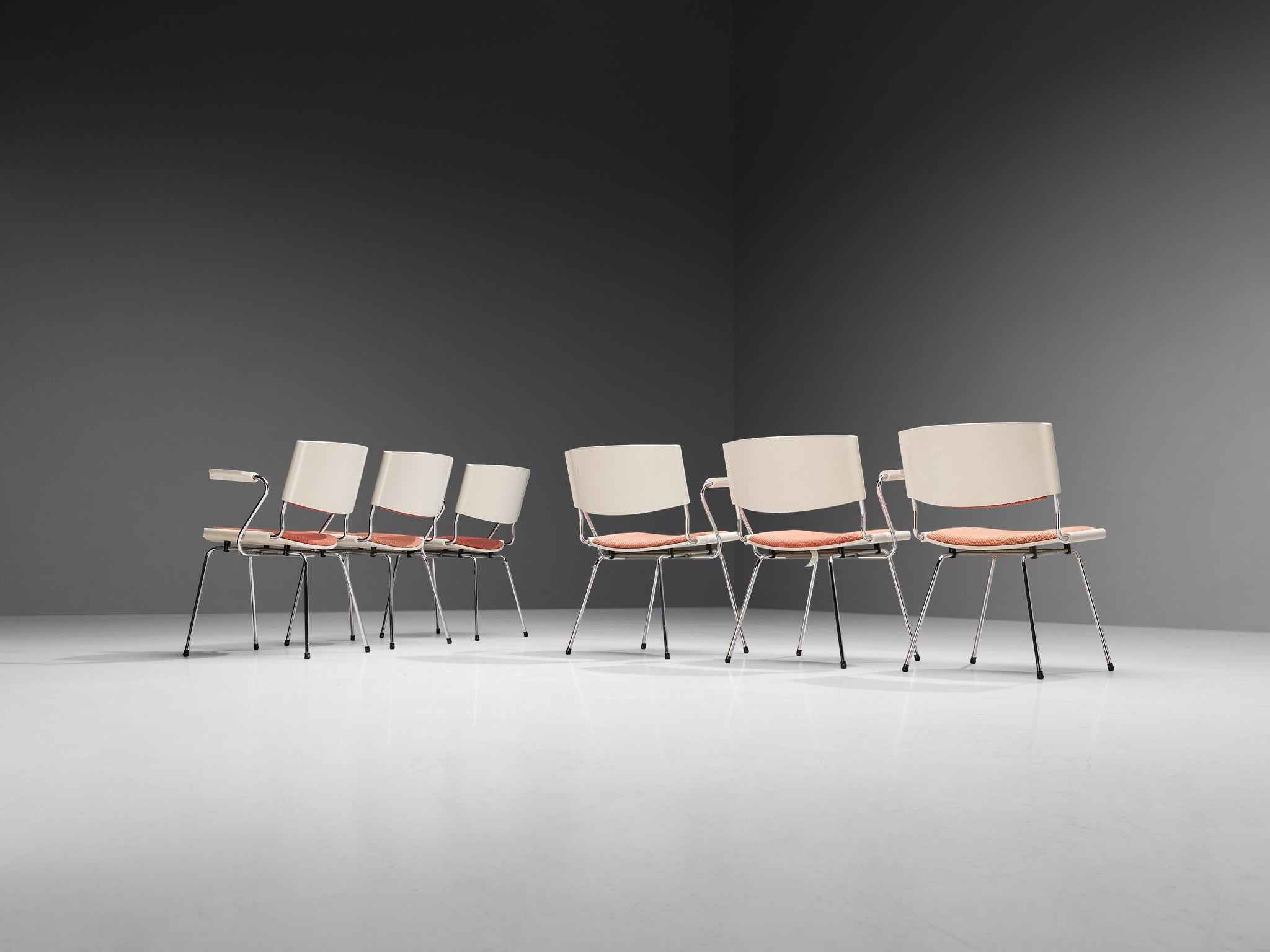 Rare Nanna and Jørgen Ditzel Set of Six 'Badminton' Chairs in Salmon Pink Fabric seating Morentz