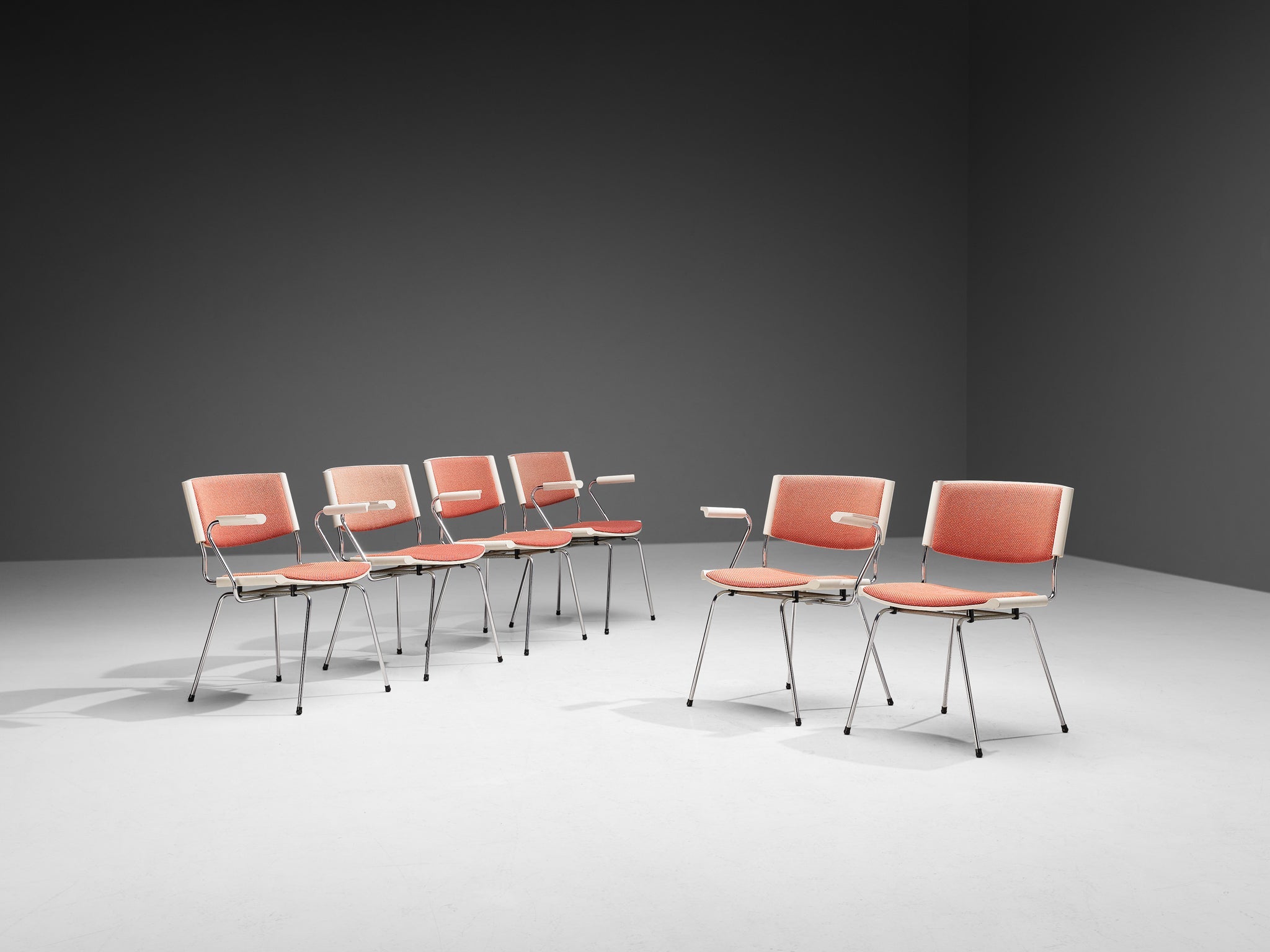 Rare Nanna and Jørgen Ditzel Set of Six 'Badminton' Chairs in Salmon Pink Fabric seating Morentz