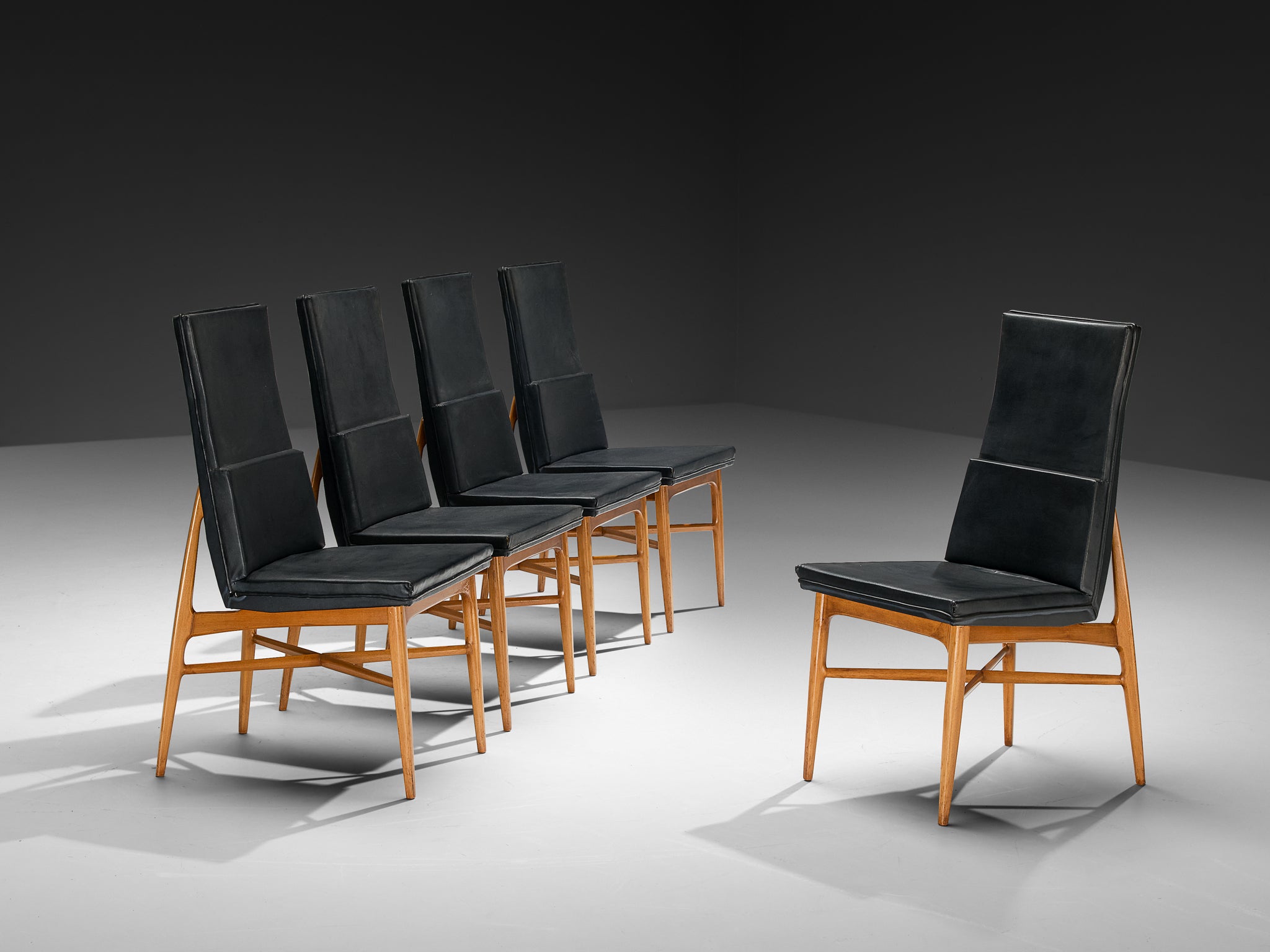 Fred Sandra for De Coene Set of Five 'Madison' Dining Chairs in Walnut Seating Morentz