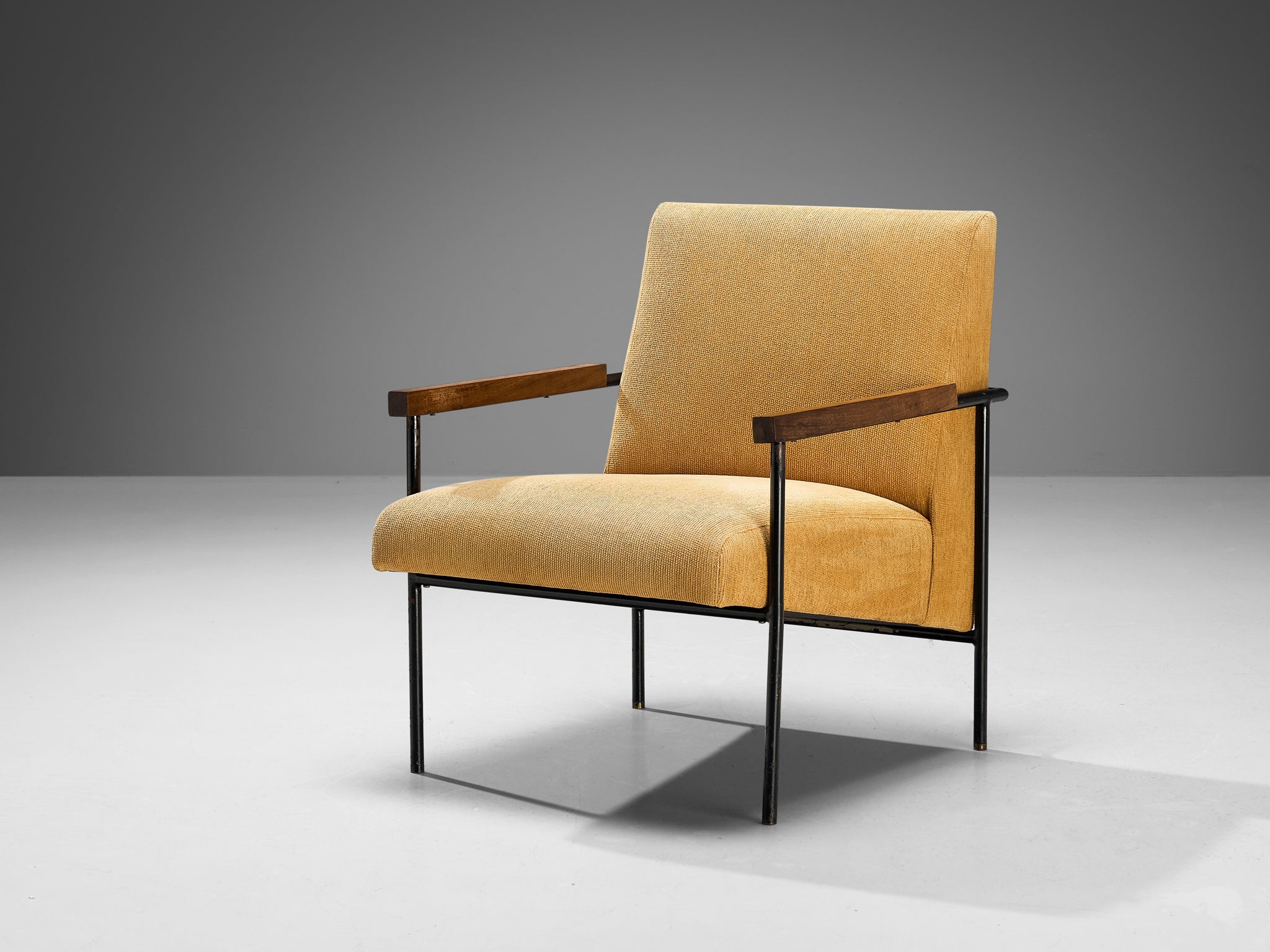 Geraldo de Barros Lounge Chair in Iron and Yellow Upholstery seating Morentz