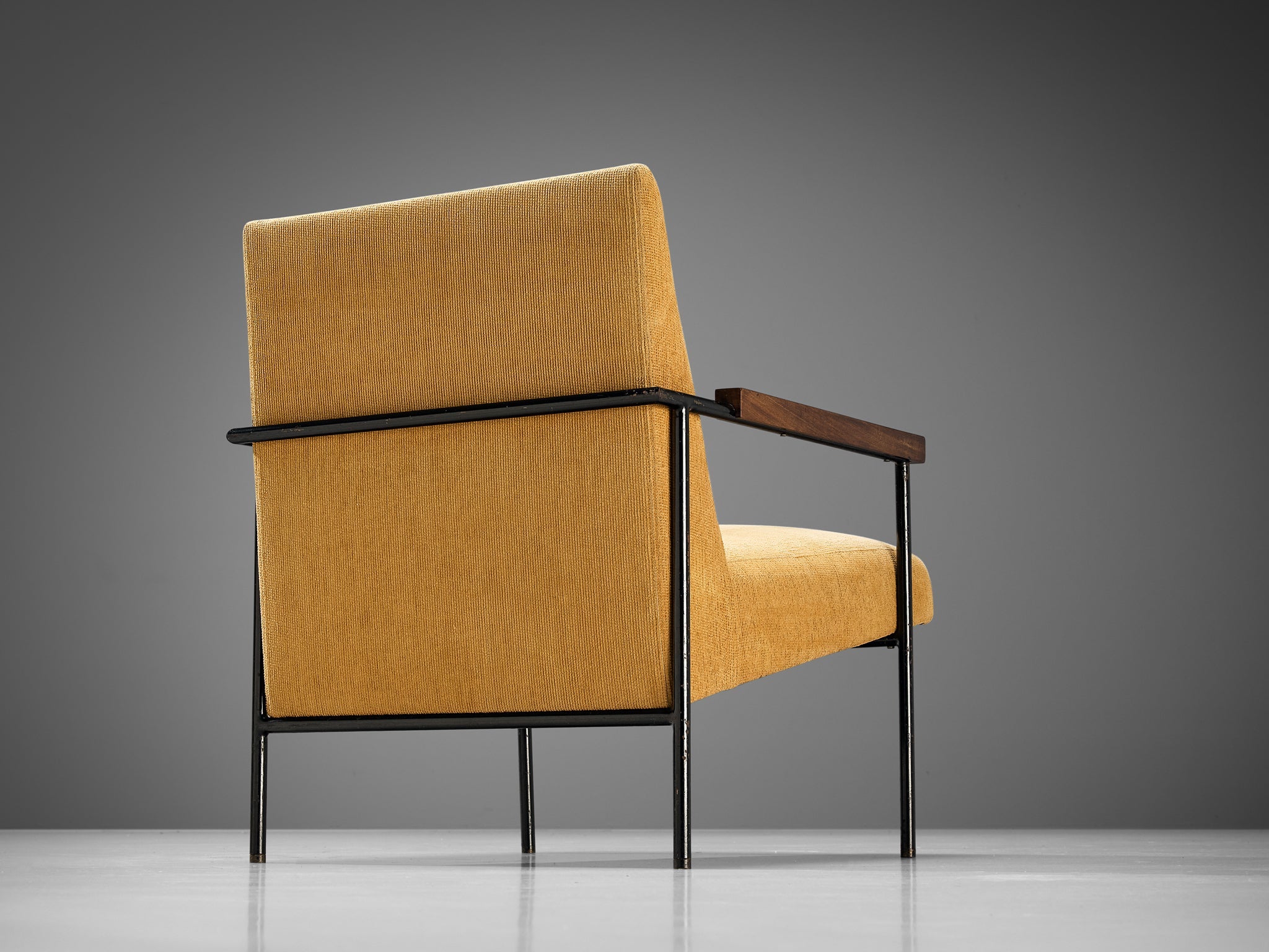 Geraldo de Barros Lounge Chair in Iron and Yellow Upholstery seating Morentz