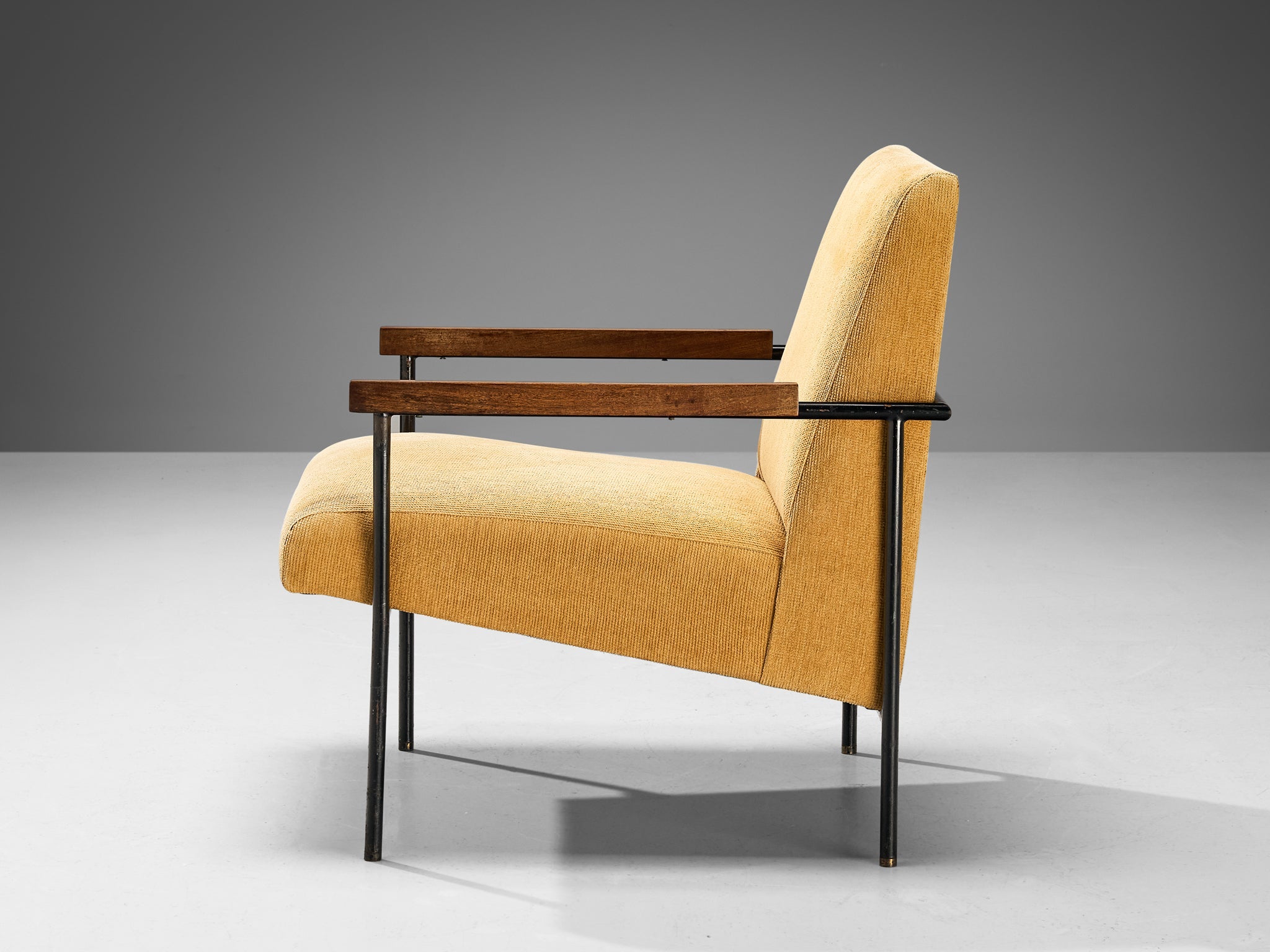 Geraldo de Barros Lounge Chair in Iron and Yellow Upholstery seating Morentz