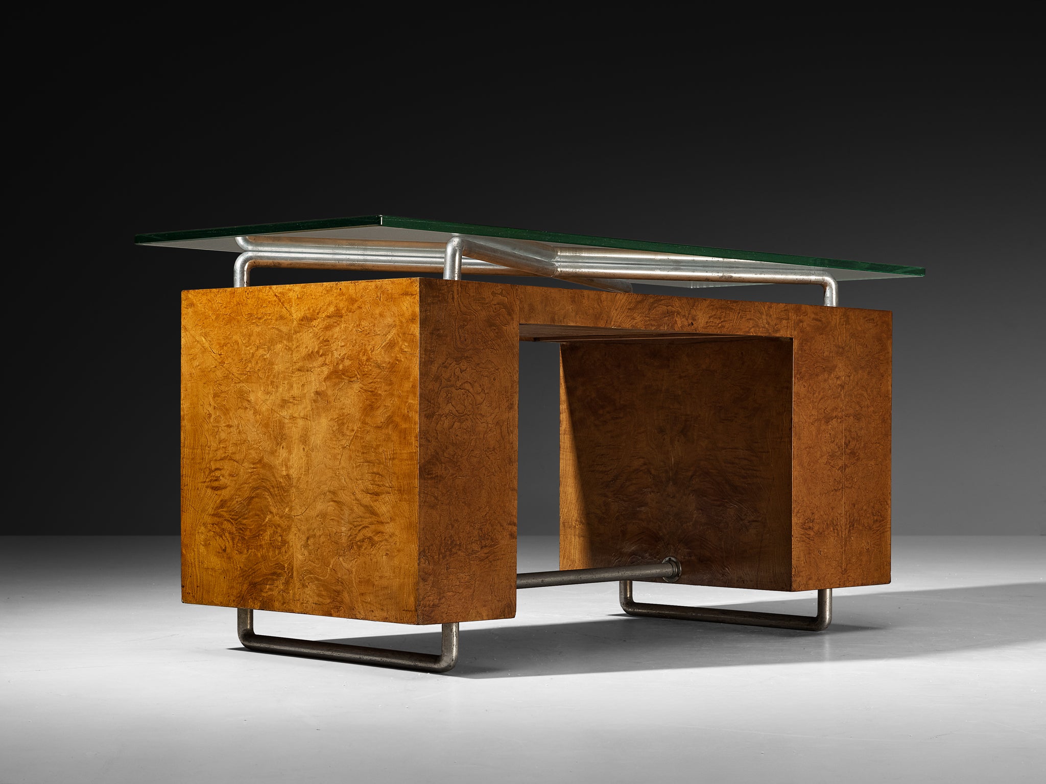 Pietro Lingeri Rationalist 1930s Writing Desk in Briar Root Veneer Tables Morentz