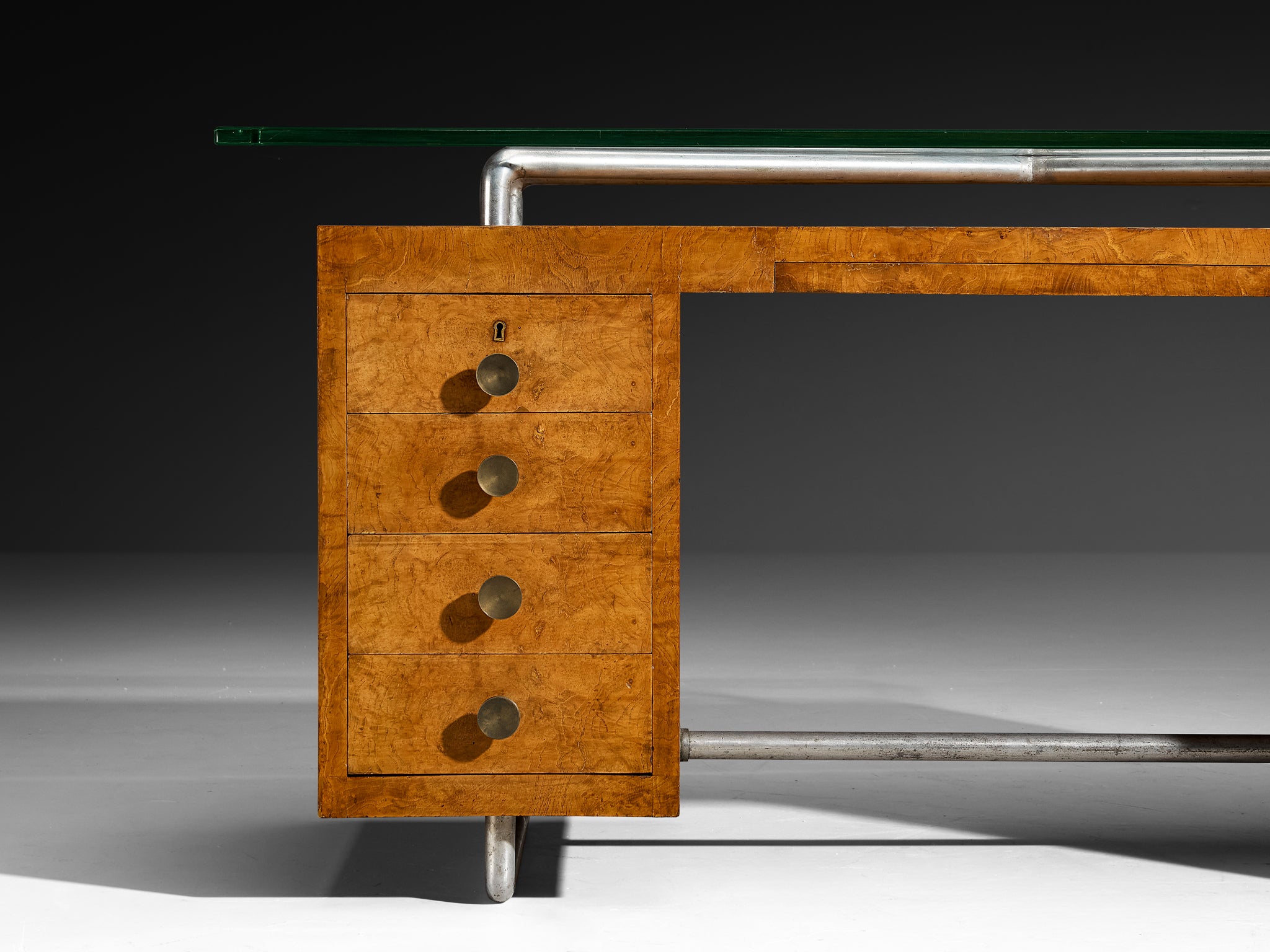 Pietro Lingeri Rationalist 1930s Writing Desk in Briar Root Veneer Tables Morentz