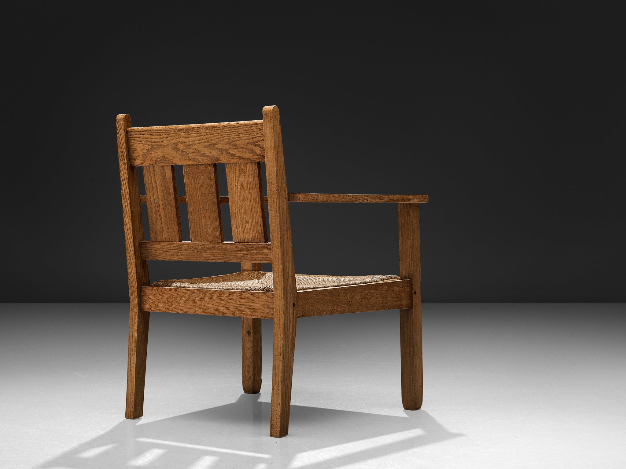 Early Dutch Lounge Chair in Oak and Rope Oak Seating Morentz