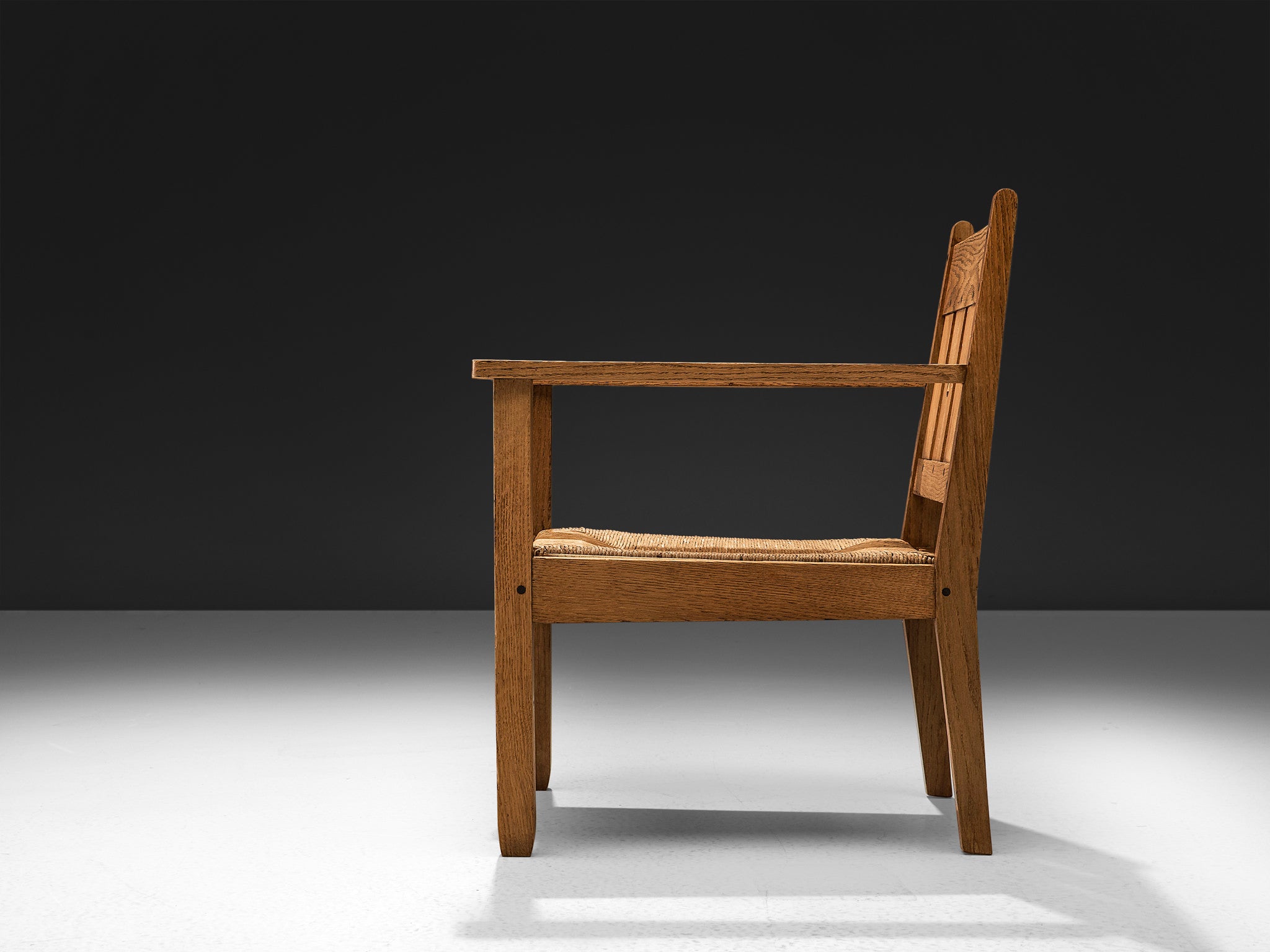 Early Dutch Lounge Chair in Oak and Rope Oak Seating Morentz