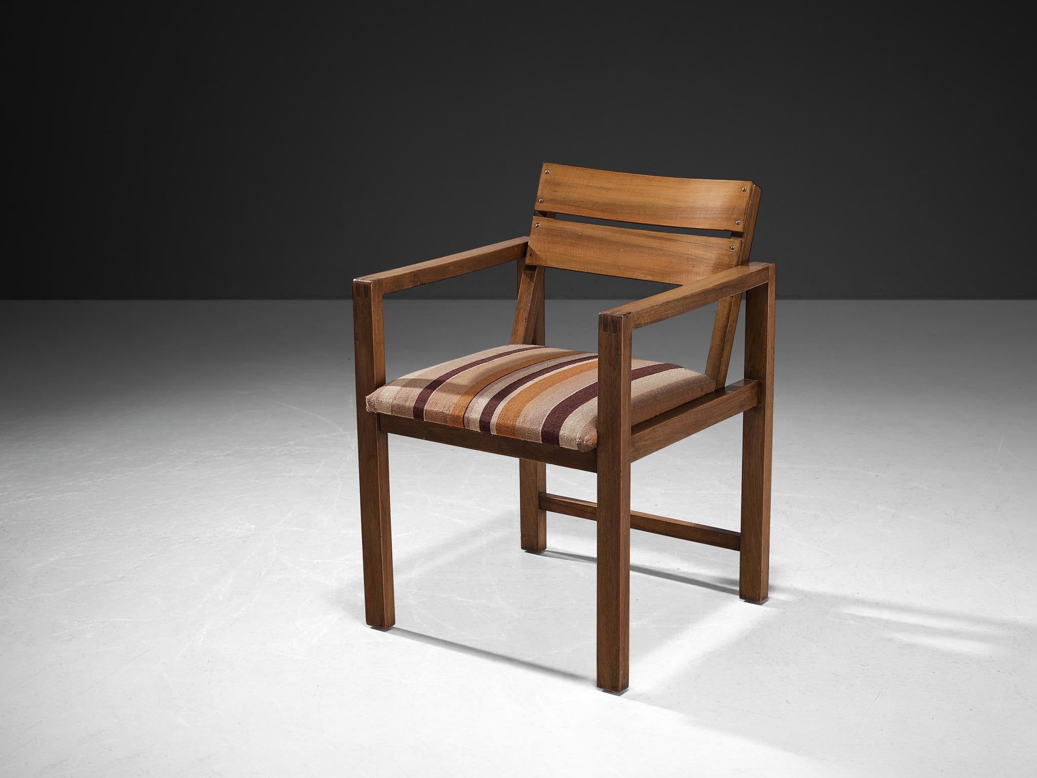 Erich Dieckmann Bauhaus Armchair in Walnut and Striped Fabric seating Morentz